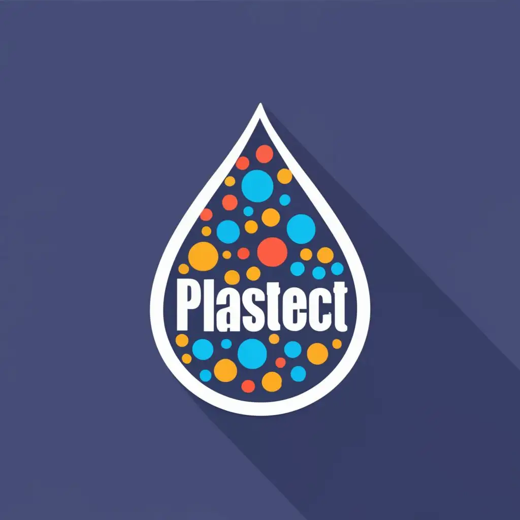 logo, water drop, microplastics particles, microscope, with the text "plastect", typography, be used in Technology industry