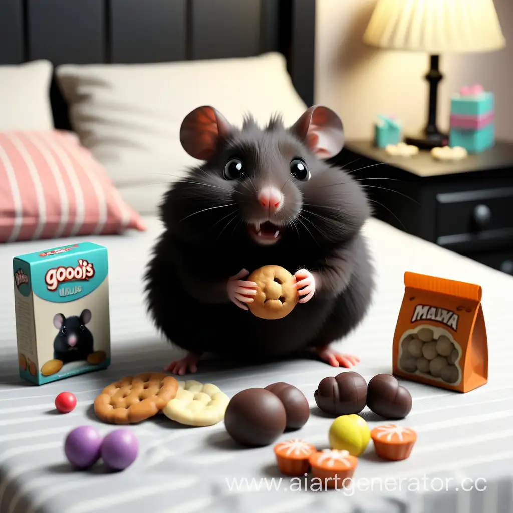 Black-Hamster-Enjoying-Treats-on-Bed