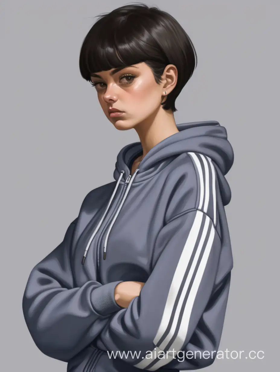Serious-Girl-in-Tracksuit-with-Dark-Short-Hair-Portrait