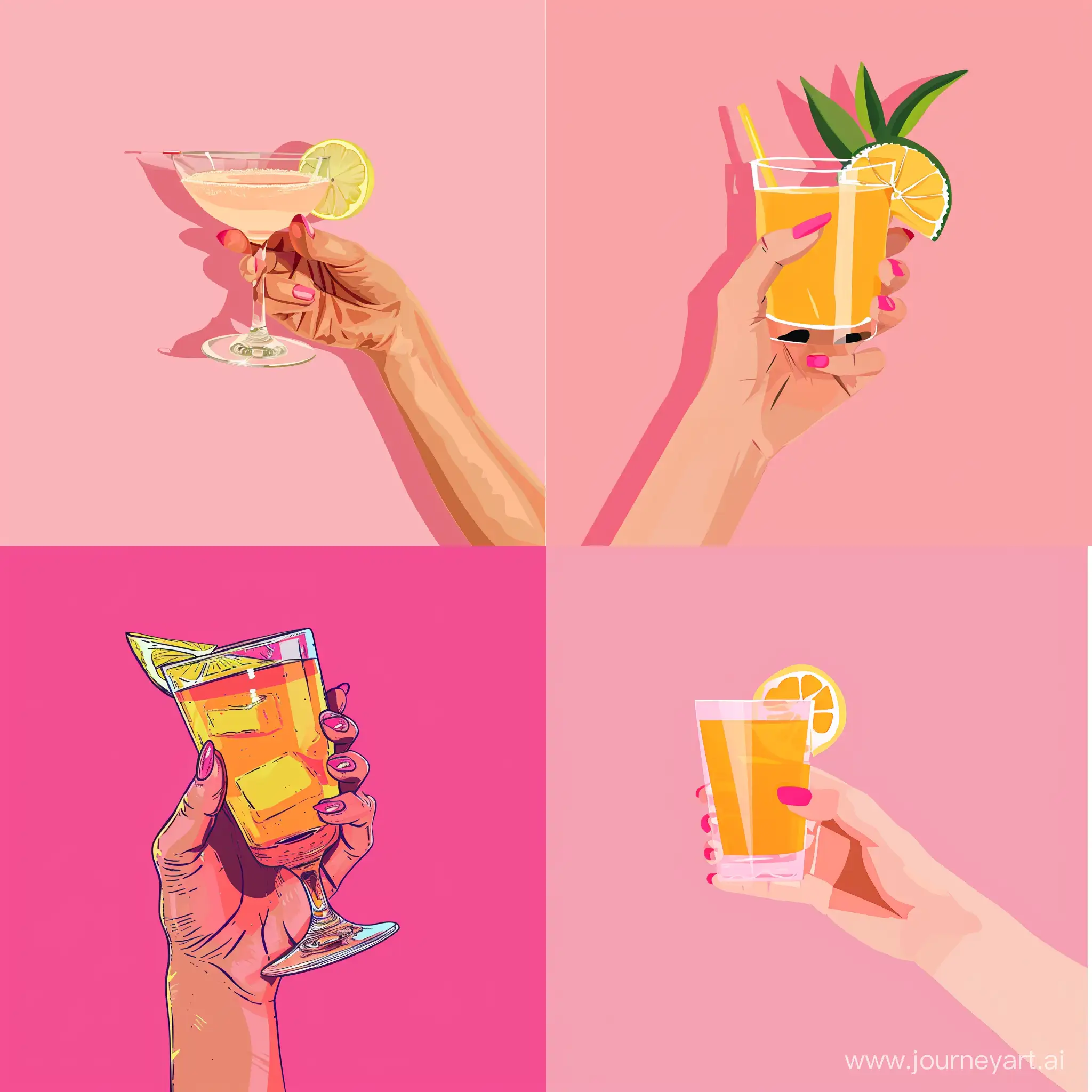 Elegant-Pink-Vector-Illustration-of-a-Successful-Woman-Holding-a-Cocktail