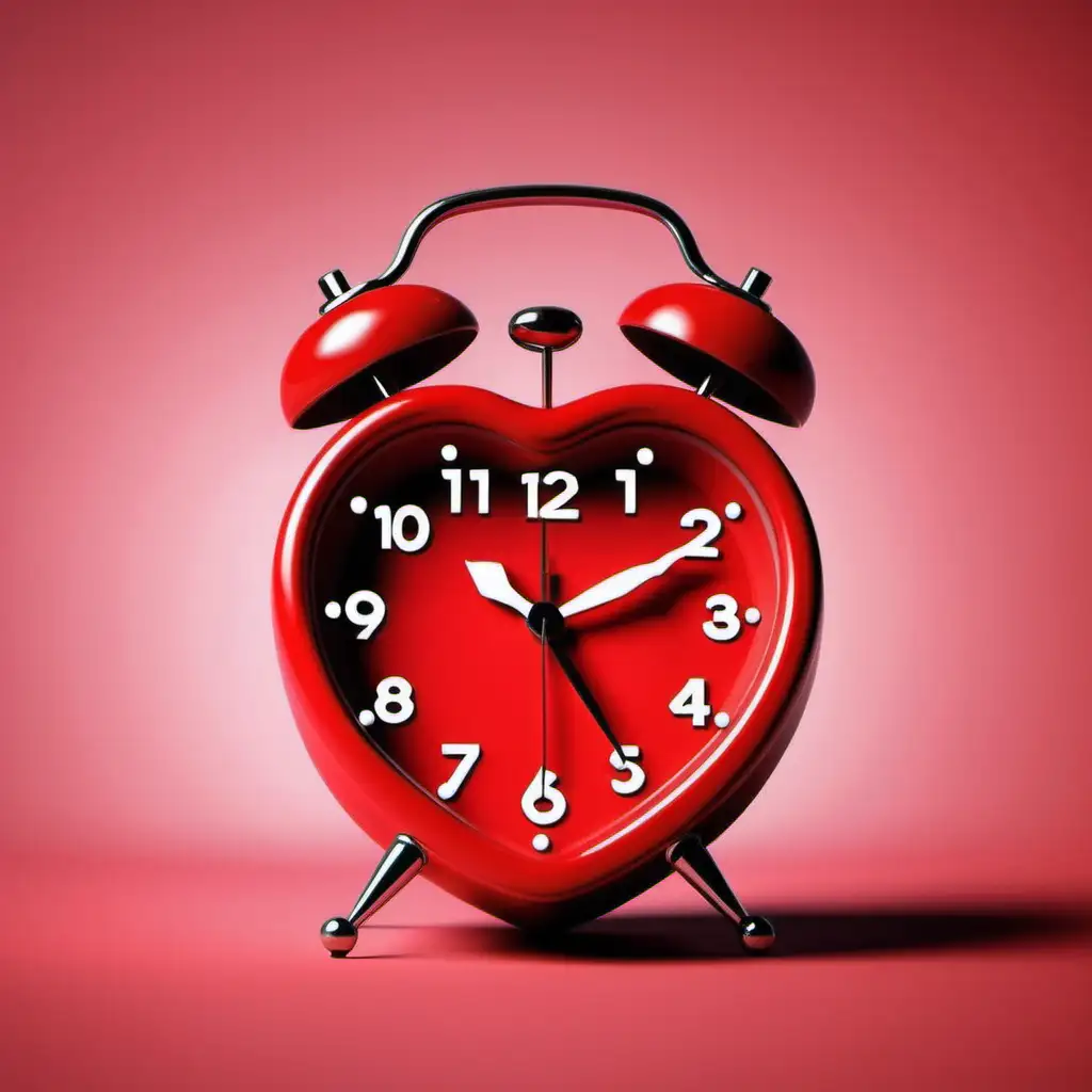 Vibrant Red Alarm Clock with Heart Shape HighDefinition Timepiece