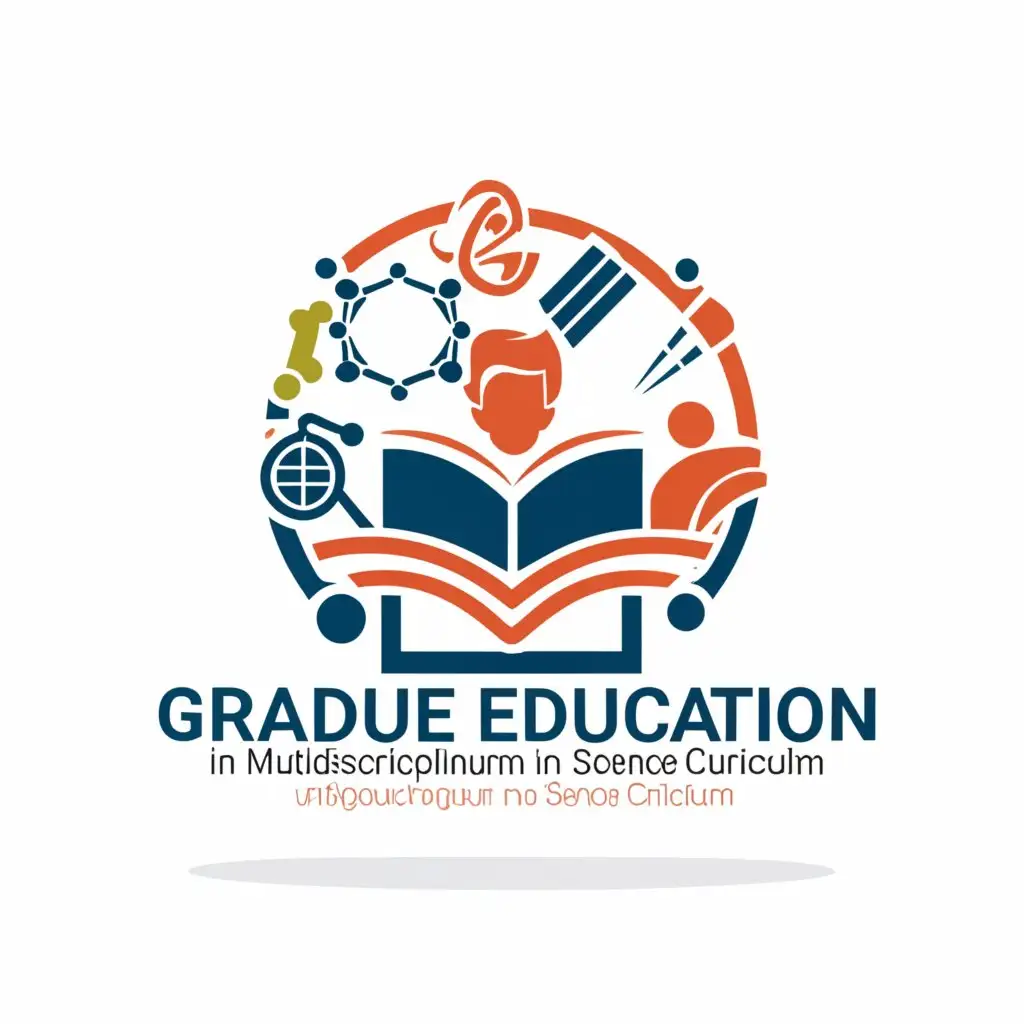 a logo design,with the text "Graduate Education in Multidisciplinary Research Colloquium in Science Curriculum", main symbol:Book, Mangnifying Lens, Learners-Teachers, Innovations,Moderate,be used in Education industry,clear background