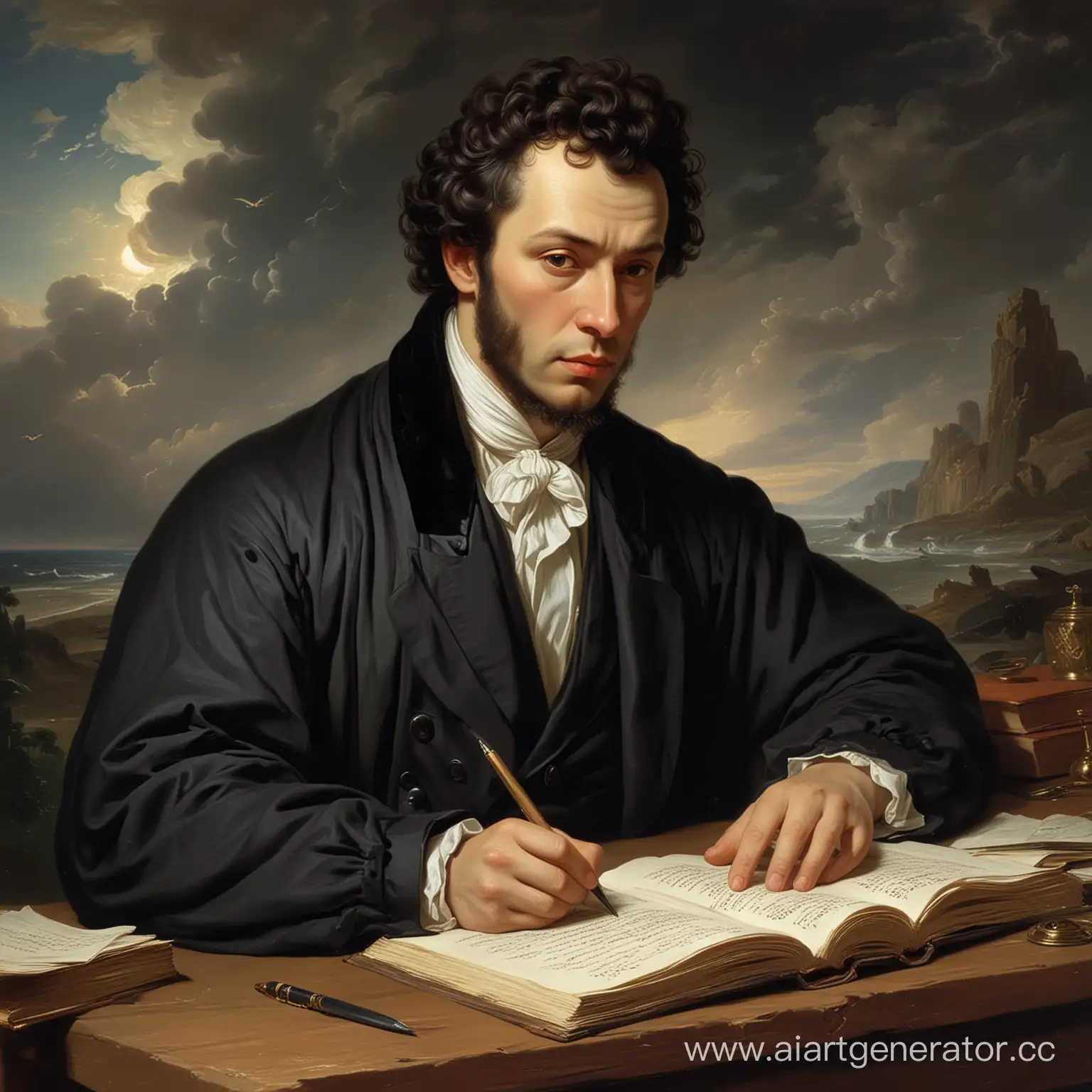 Alexander-Sergeevich-Pushkin-Writing-Poem-A-Poetic-Journey-through-Lifes-Mysteries