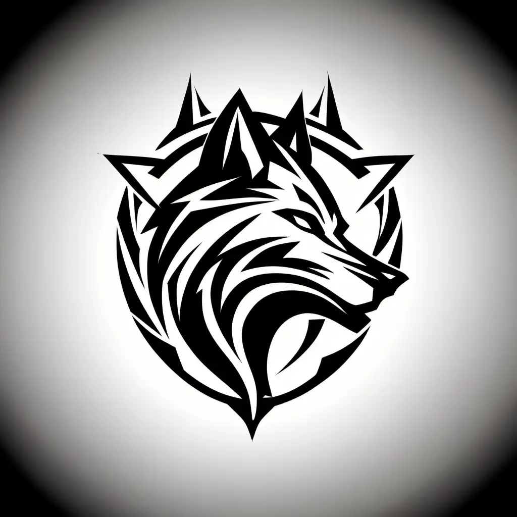 Logo of a Wolf, black and white, stencil, minimalist, simplicity, vector art, negative space, isolated on black background