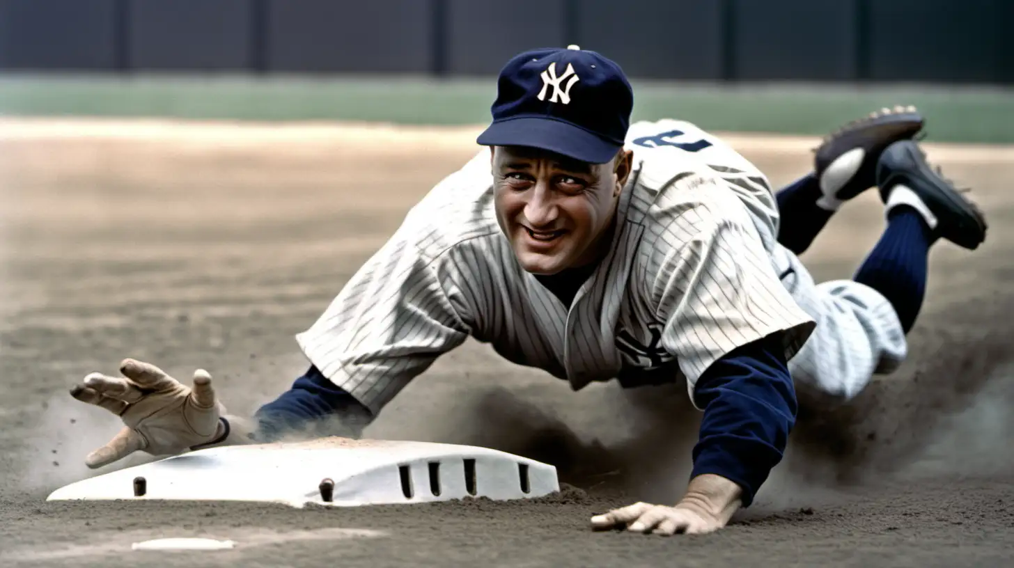 Lou Gehrigs Dynamic Slide in New York Yankees Jersey