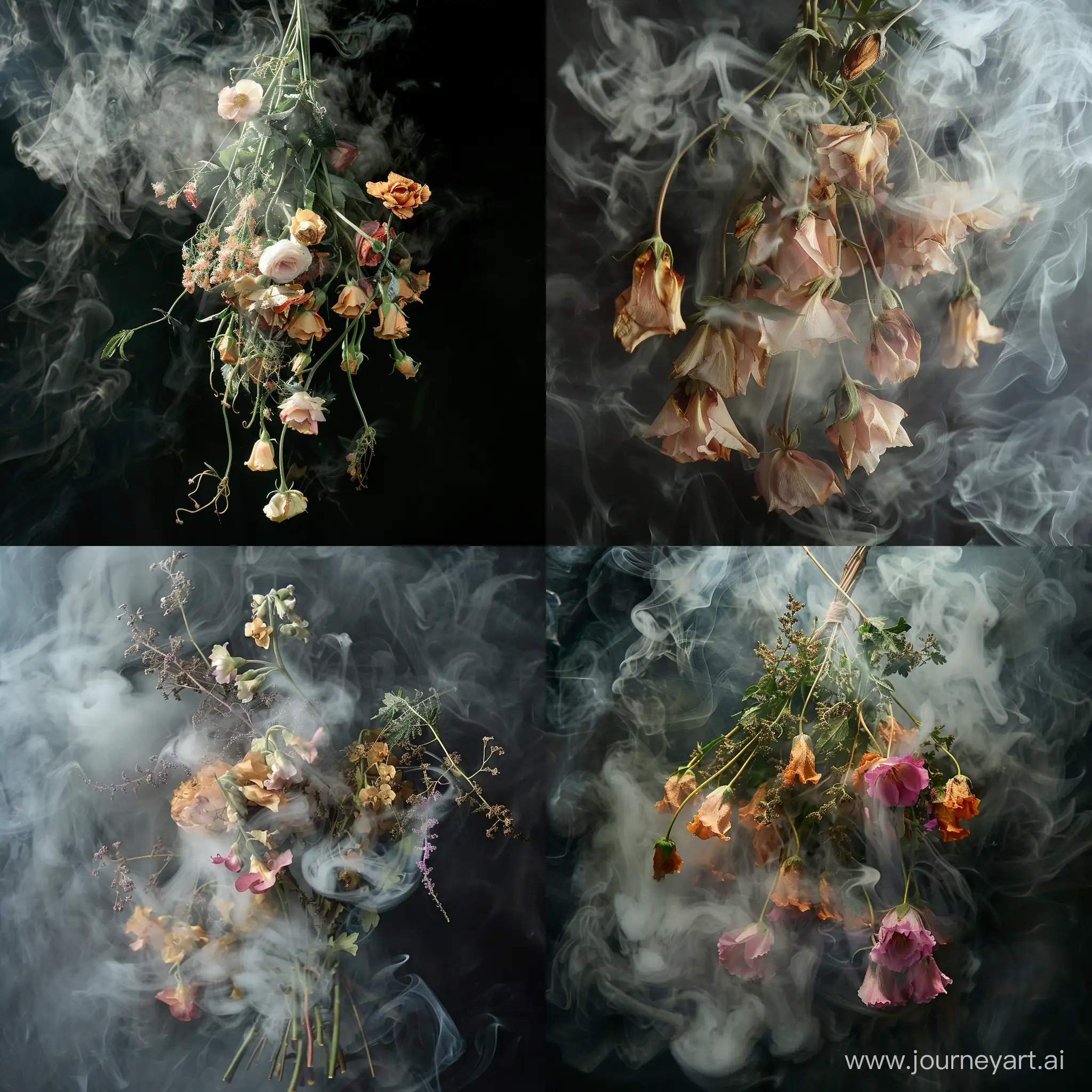 Elegant-Bouquet-with-Drooping-Flowers-Enveloped-in-Mystical-Smoke