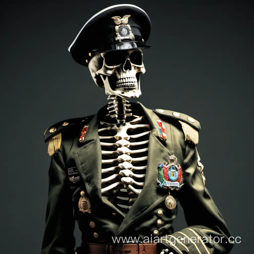 Skeleton in military uniform