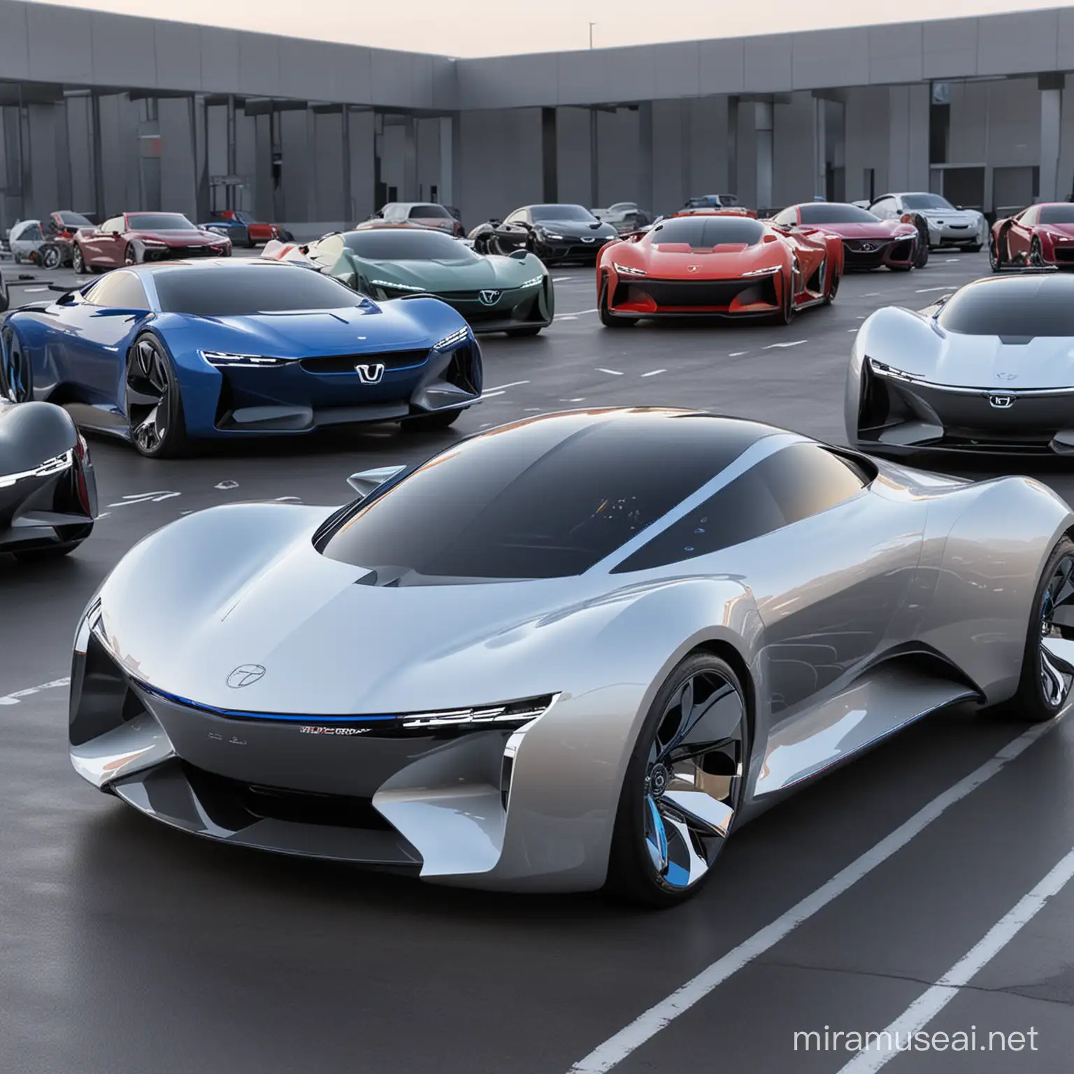 Futuristic Concept Cars Racing on Neonlit Urban Highways
