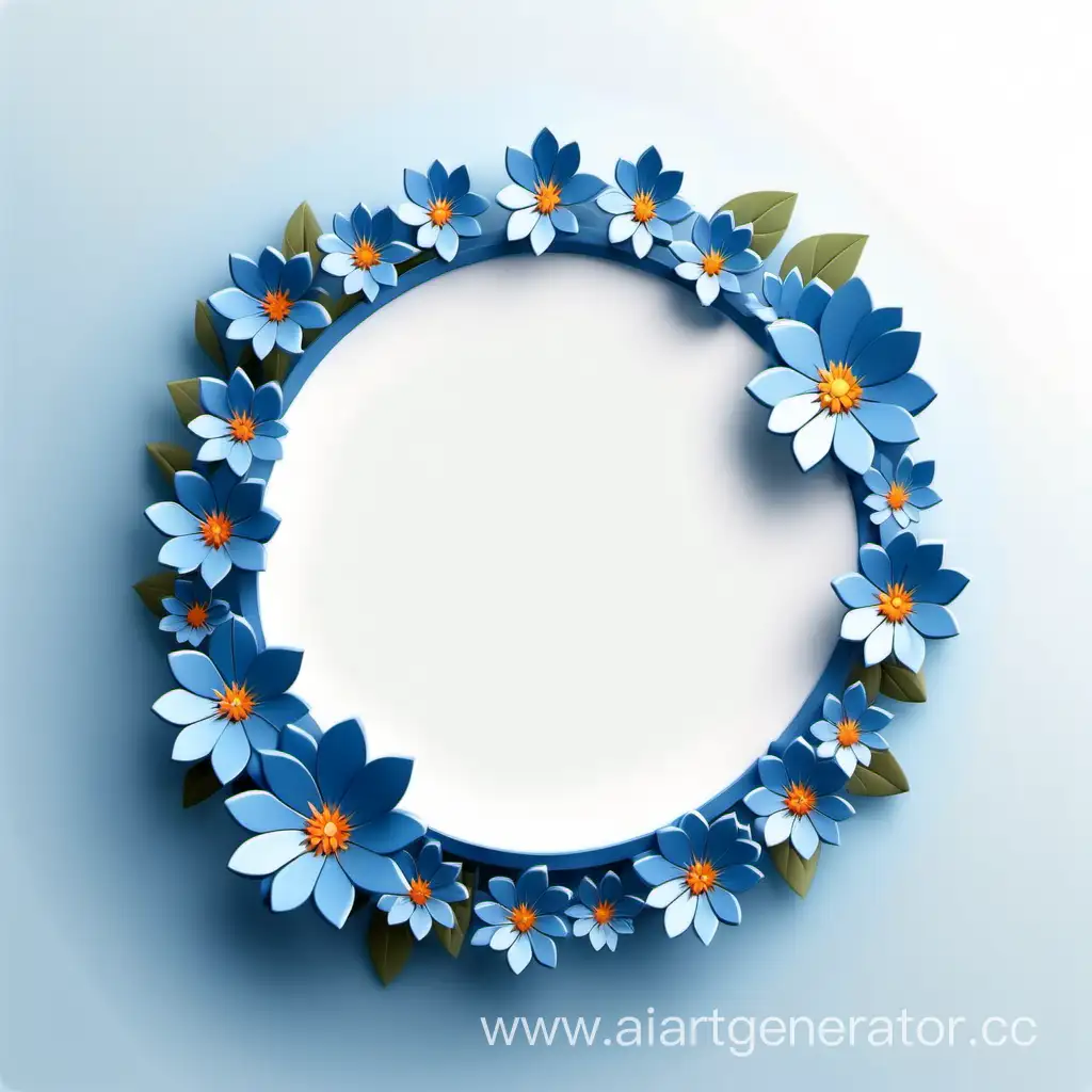 simple icon of a 3D cercle border blue frame, made of border blue flowers. white background.