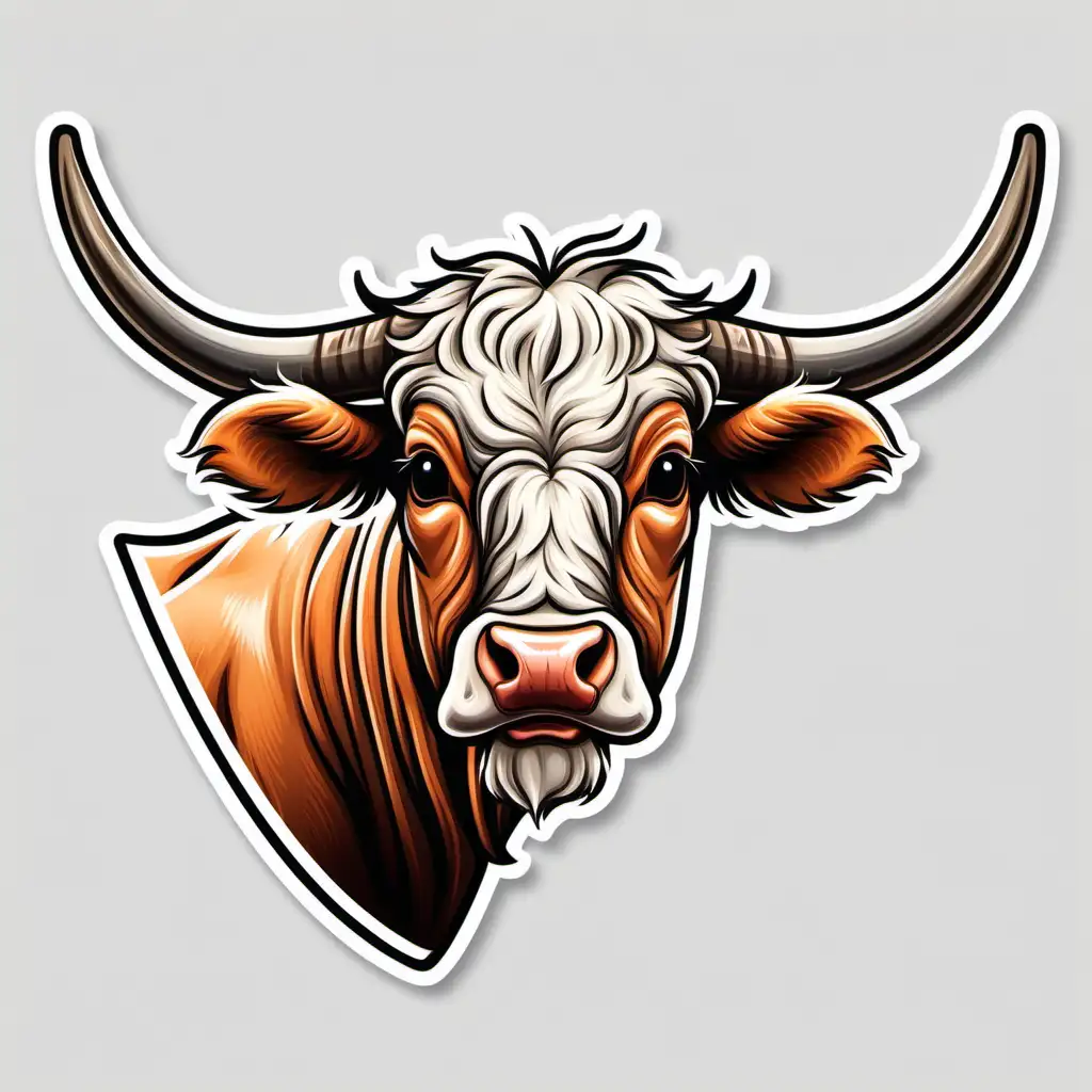 Hairy Longhorn Cow Vector Illustration for Sticker Design