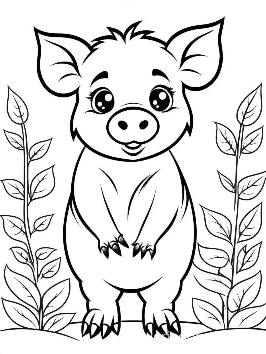 Cute boar, Coloring Page, black and white, line art, white background, Simplicity, Ample White Space. The background of the coloring page is plain white to make it easy for young children to color within the lines. The outlines of all the subjects are easy to distinguish, making it simple for kids to color without too much difficulty