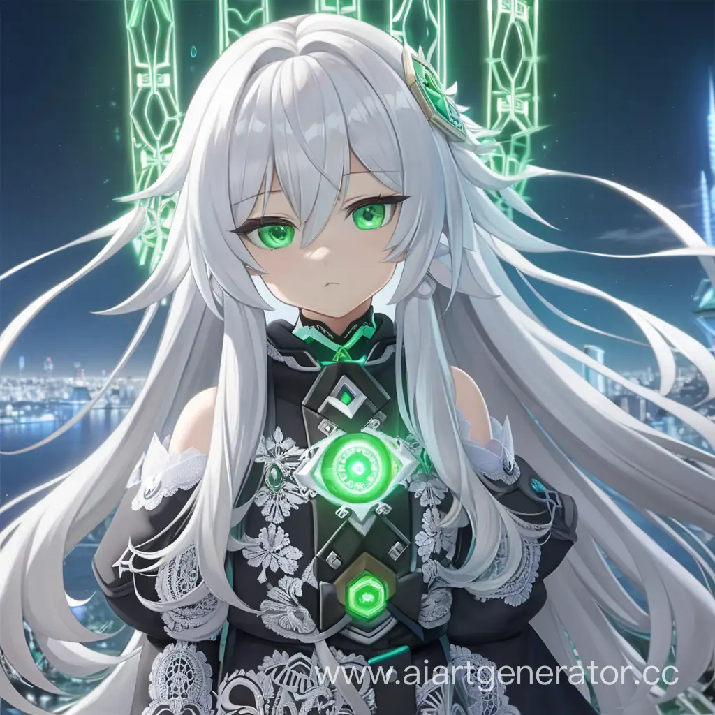 Kind-Girl-with-White-Hair-and-Green-Eyes-in-GenshinInspired-Electro-Attire