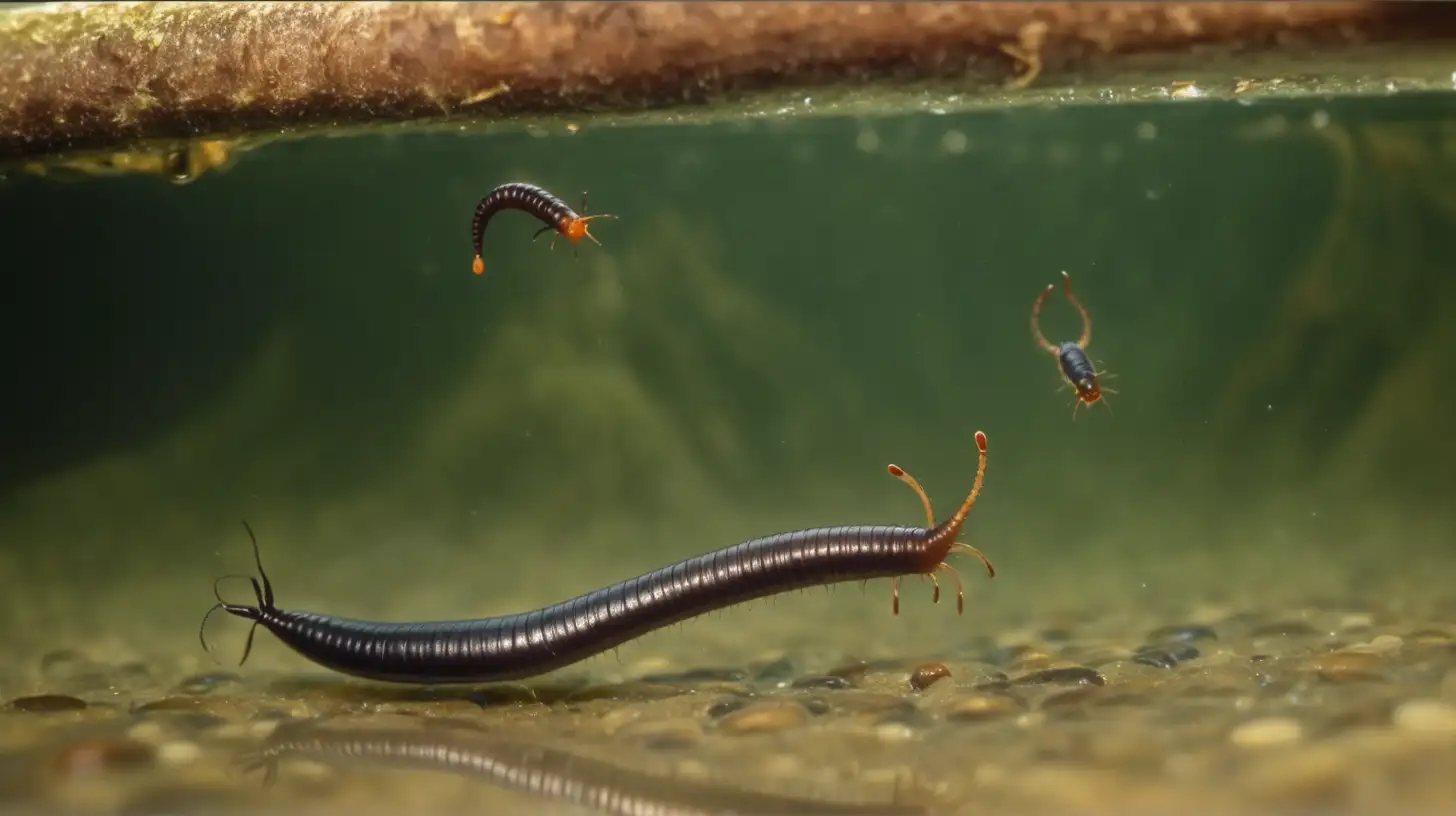 Aquatic Environment with Small Water Insects Leech