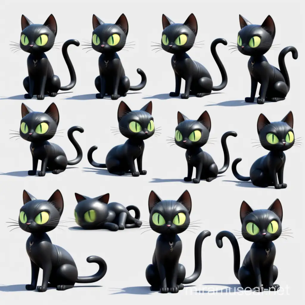Adorable Black Cat Character in 360Degree View