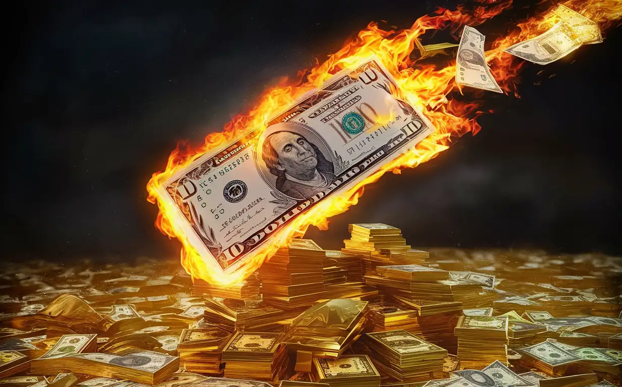 Burning Dollar Dump Symbolic Representation of Financial Takeover