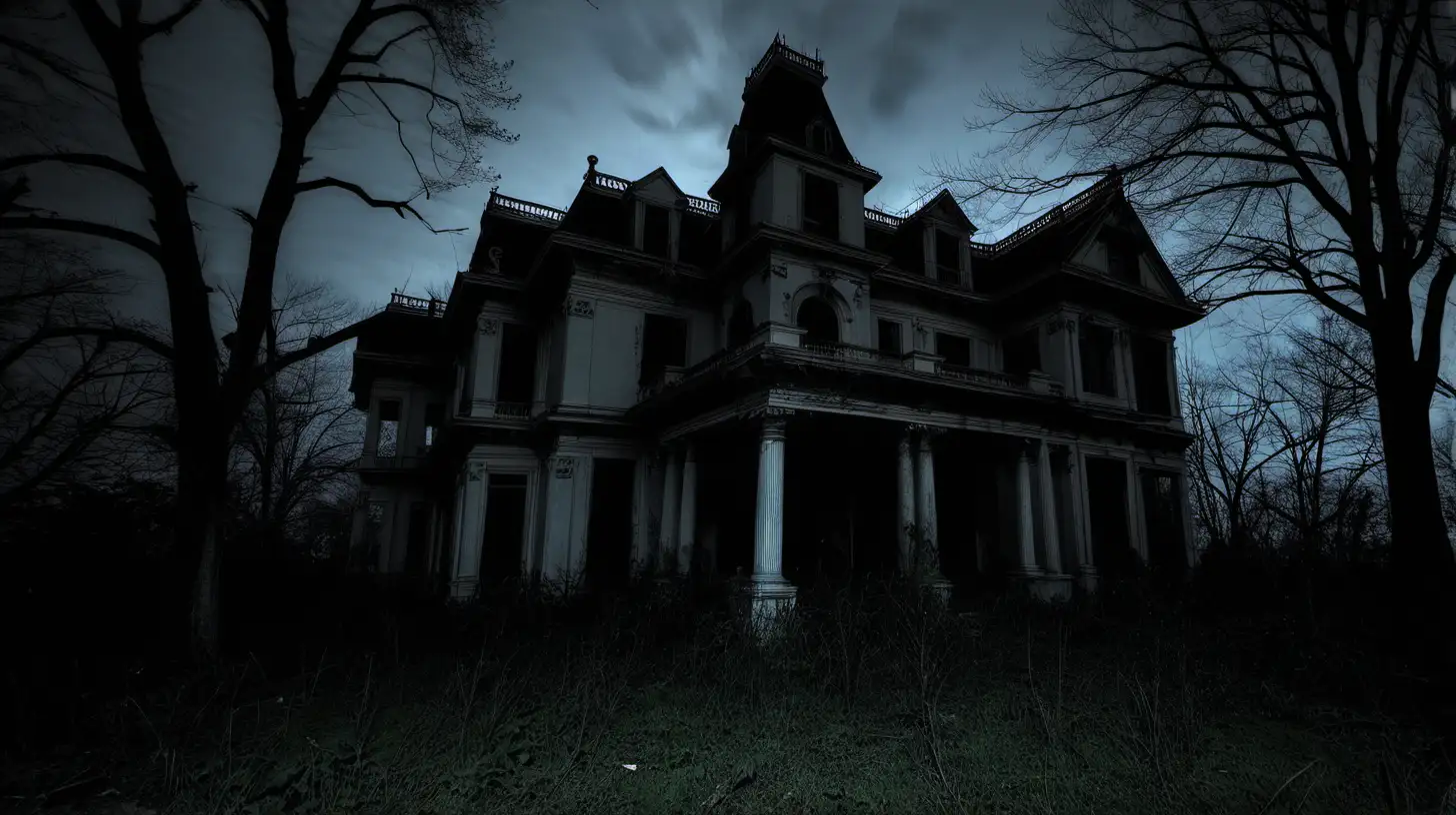 abandoned mansion, scary, dark, outside
