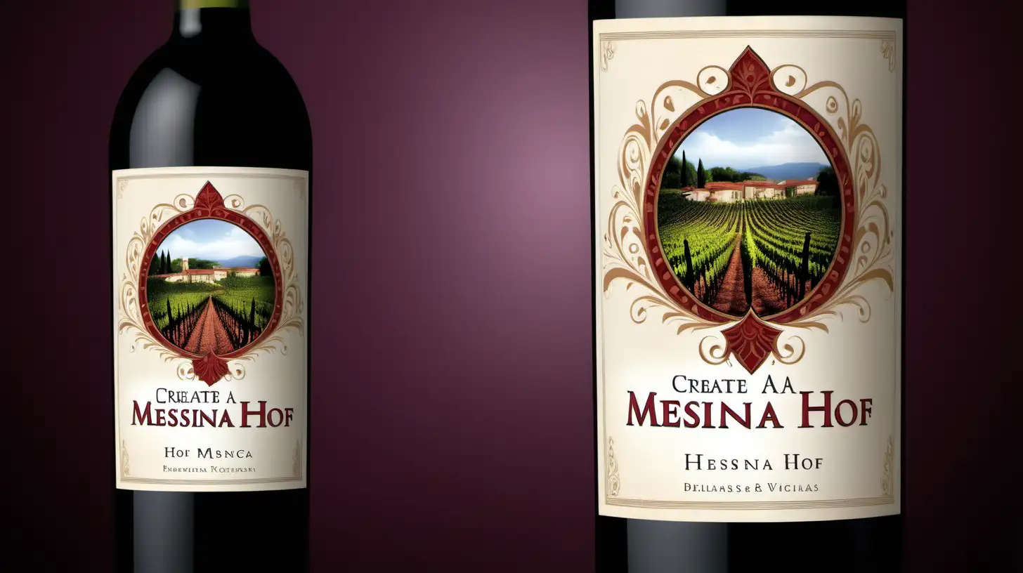 Create  a wine bottle label for  Messina Hof  utilizing these ideals for style, SYMMETRY, creativity, balance, equilibrium, harmony
