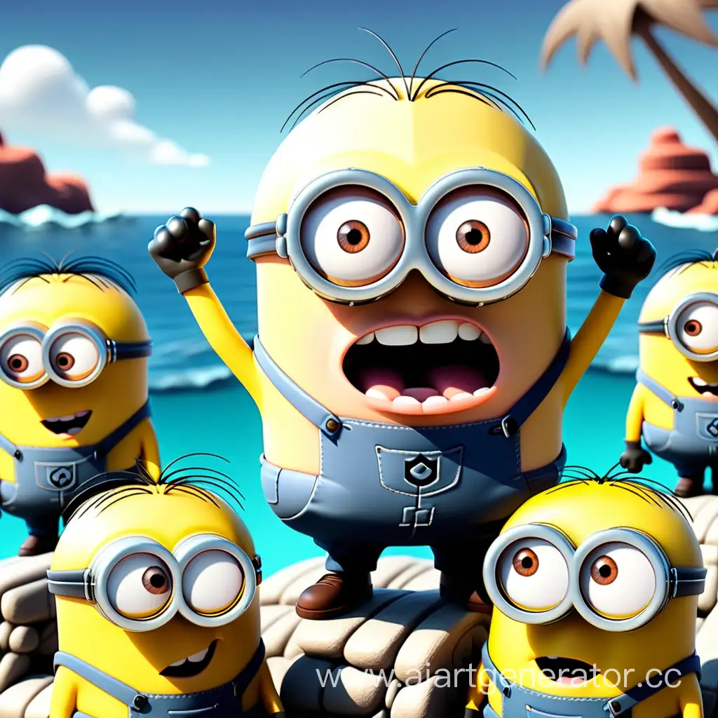minion cartoon characters , with sea background