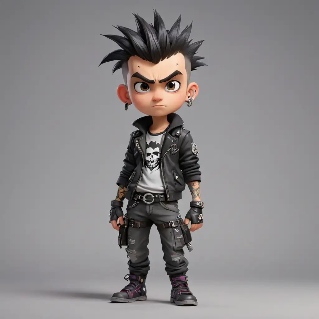 Colorful Punk Character Standing Tall on Gray Background