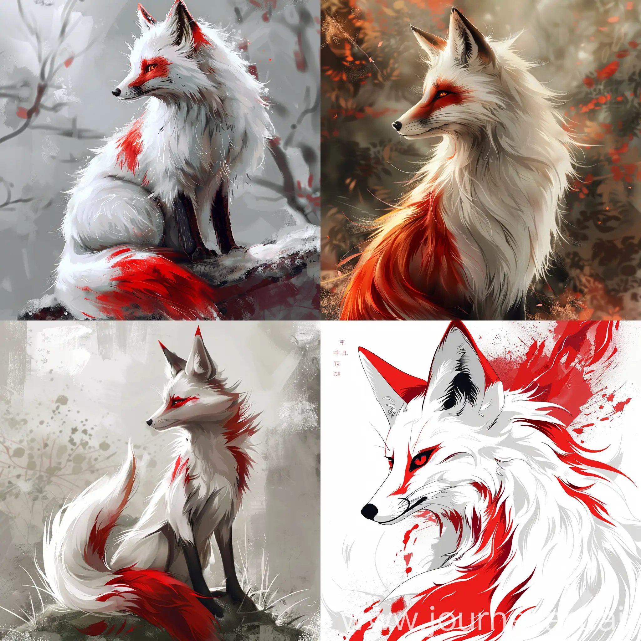 kitsune blanc et rouge type anime jaopnais
