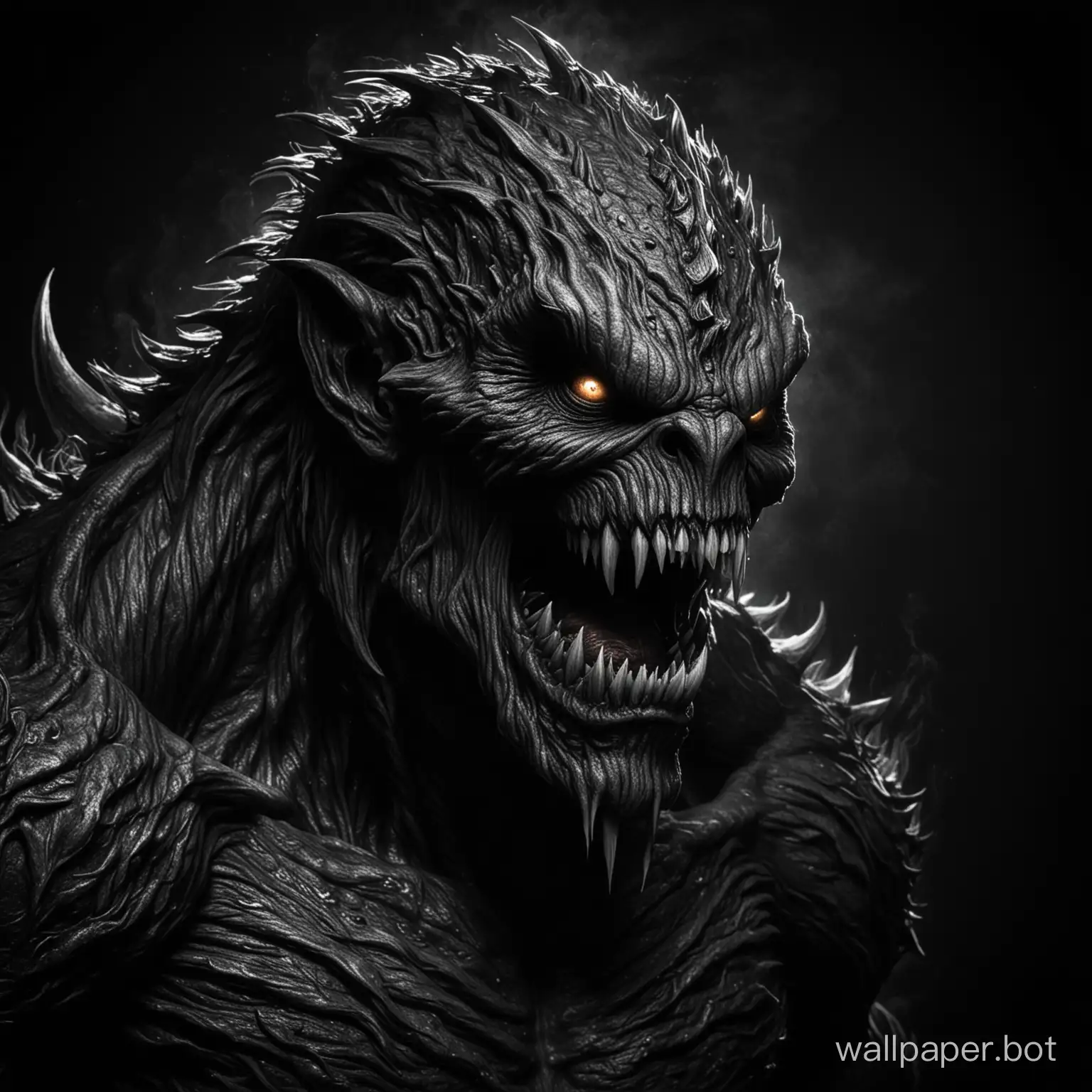 draw a fantasy horrible and scary monster on a black background