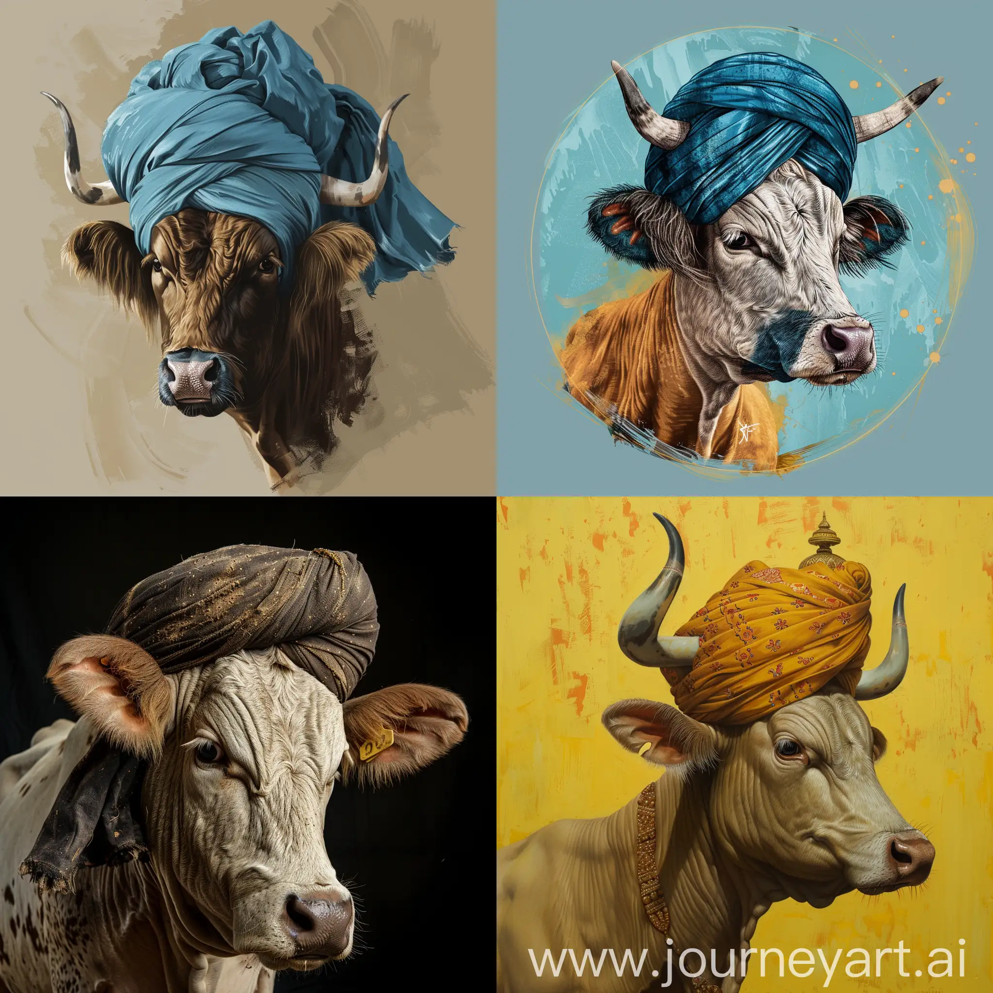 A sikh cow wearing a turban