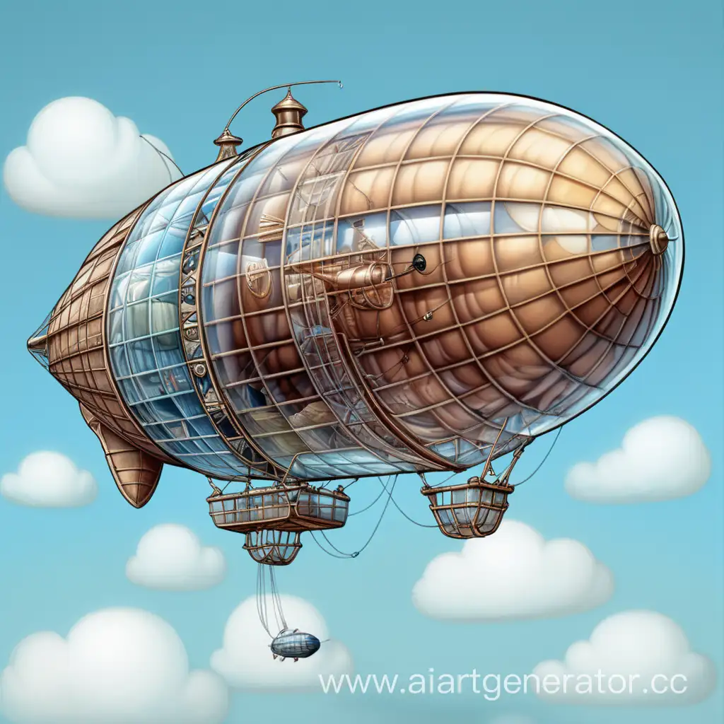 Dear AI Art Generator, please generate a "glass tech dirigible" for me: prompt: illustration of dirigible in glass tech-style