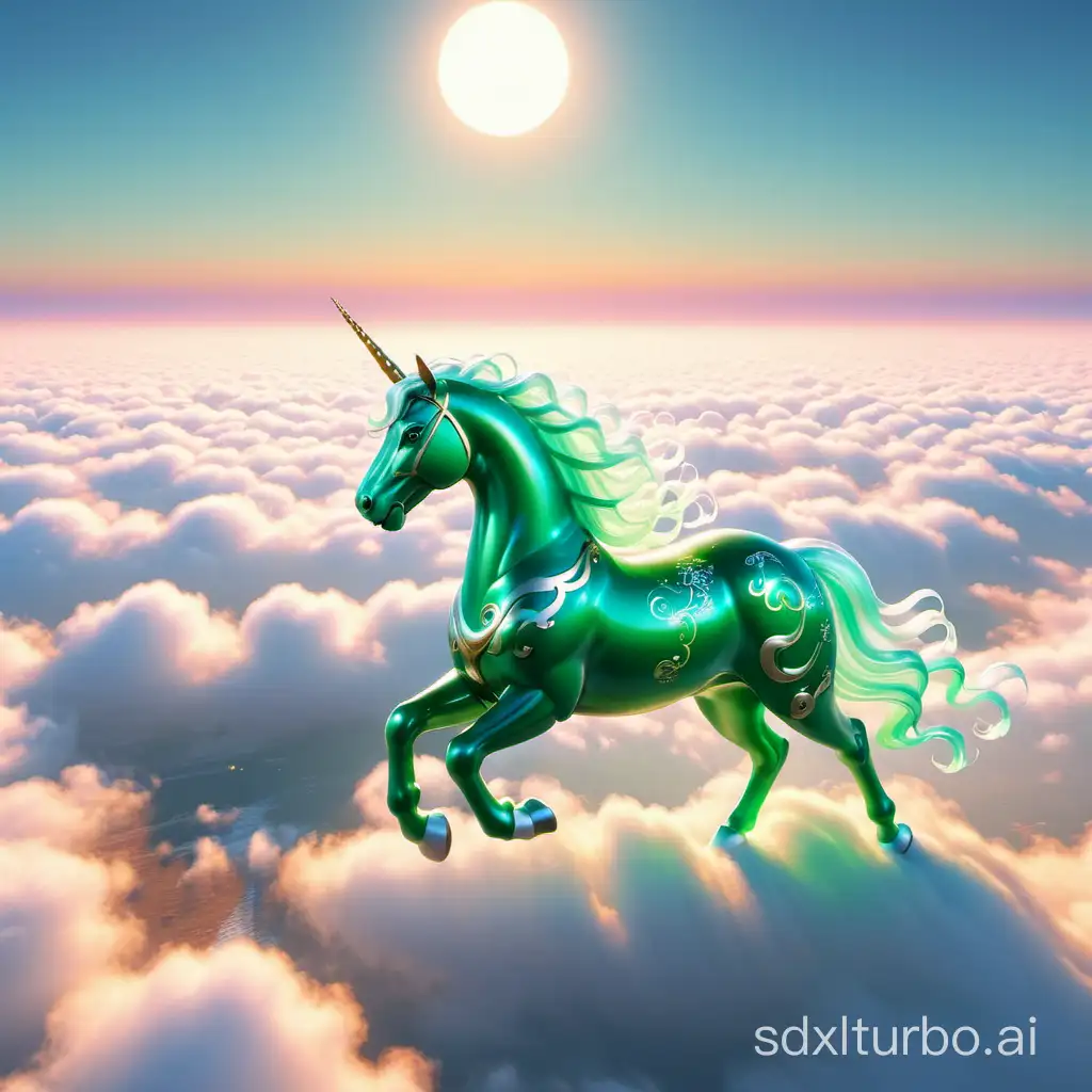 A jade unicorn roams in the sea of clouds.