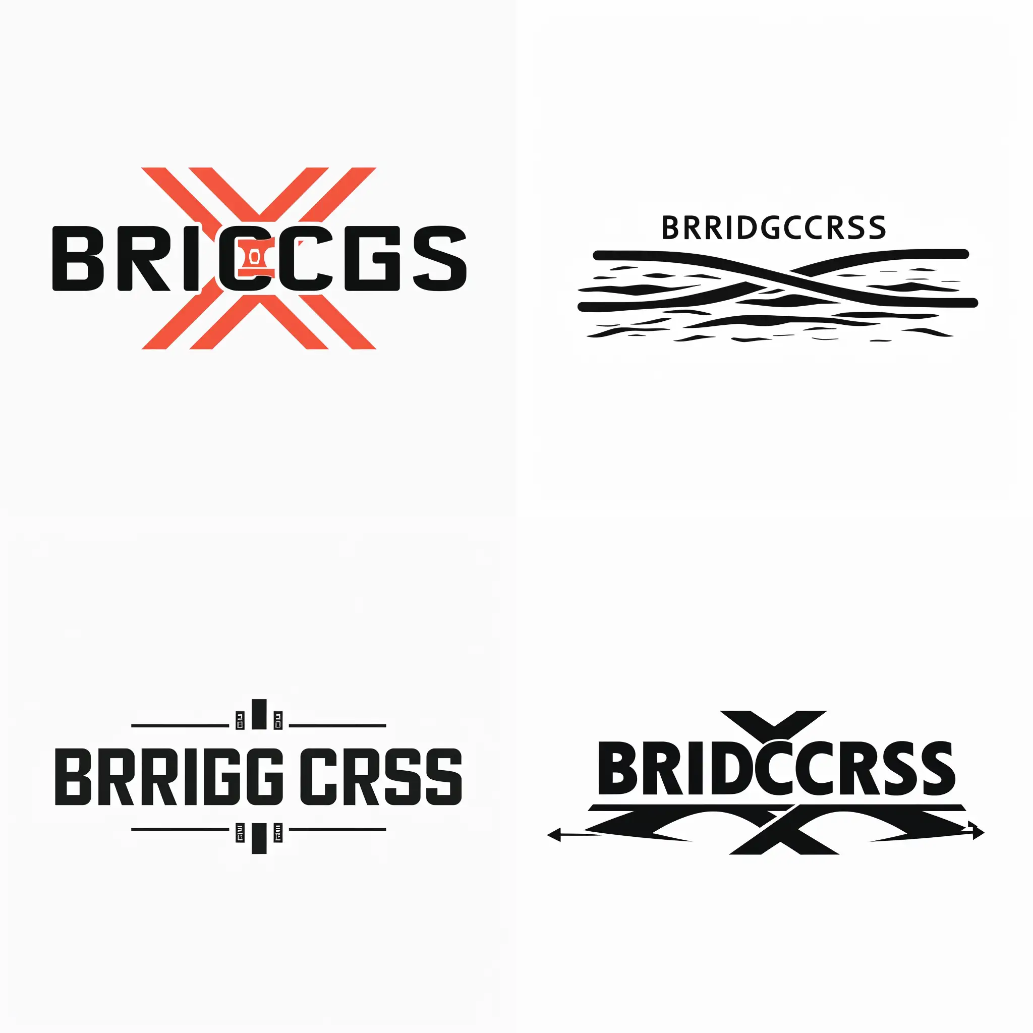 please generaete a company logo with the name BRIDGE CROSS, which means crossing the bridge or bridges get crossed, in simple letters without any background or border,