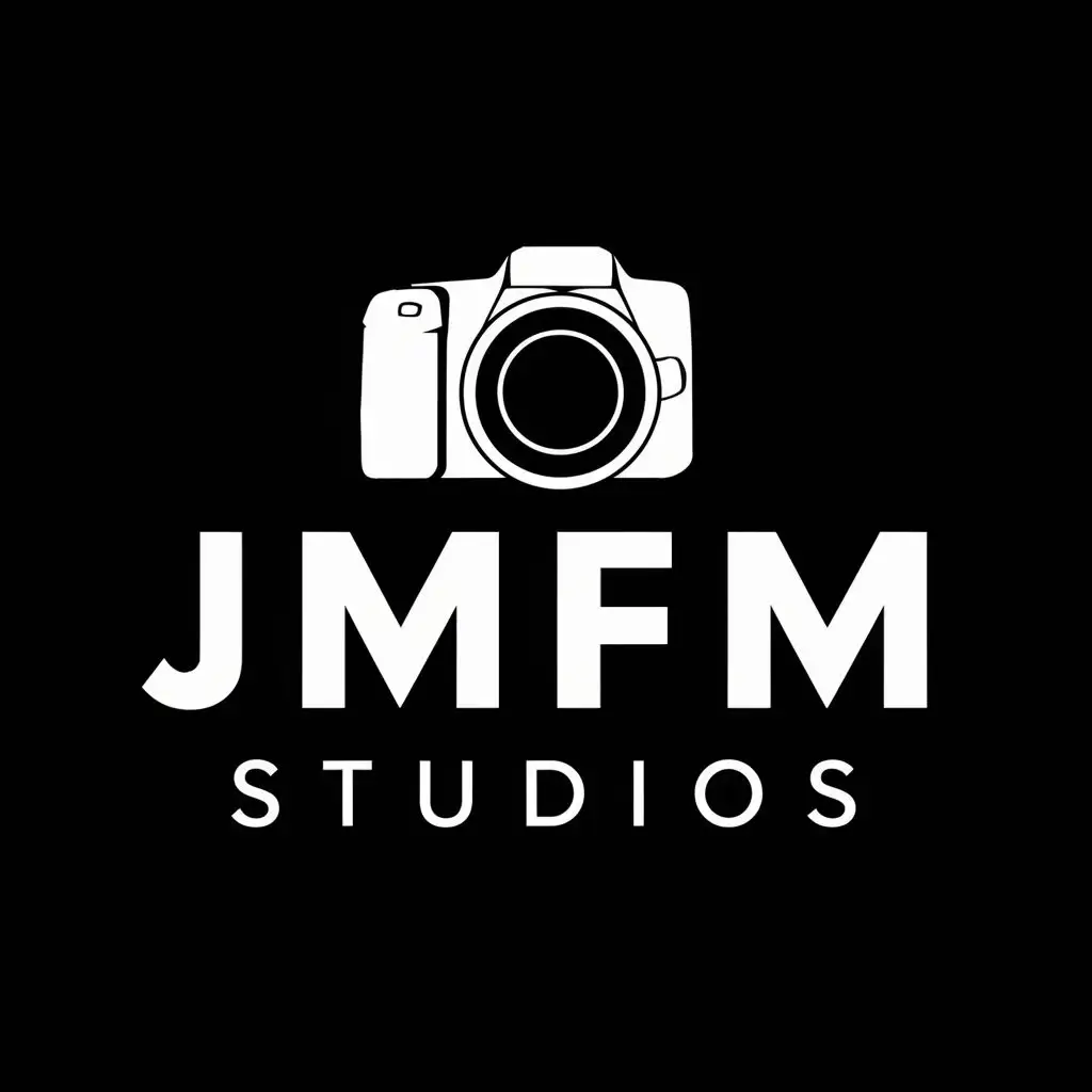 logo, dslr camera, with the text "JMFM Studios", typography, be used in Entertainment industry
