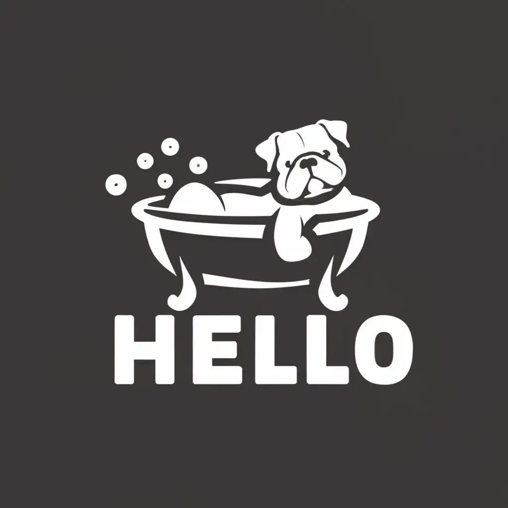 a logo design,with the text "hello", main symbol:realistic elegant pitbull in a bathtub,complex,clear background
