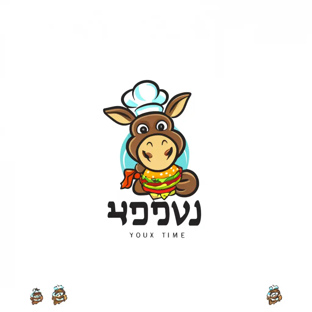 a logo design,with the text "היירומחה", main symbol:donkey, hamburger,Moderate,be used in Restaurant industry,clear background