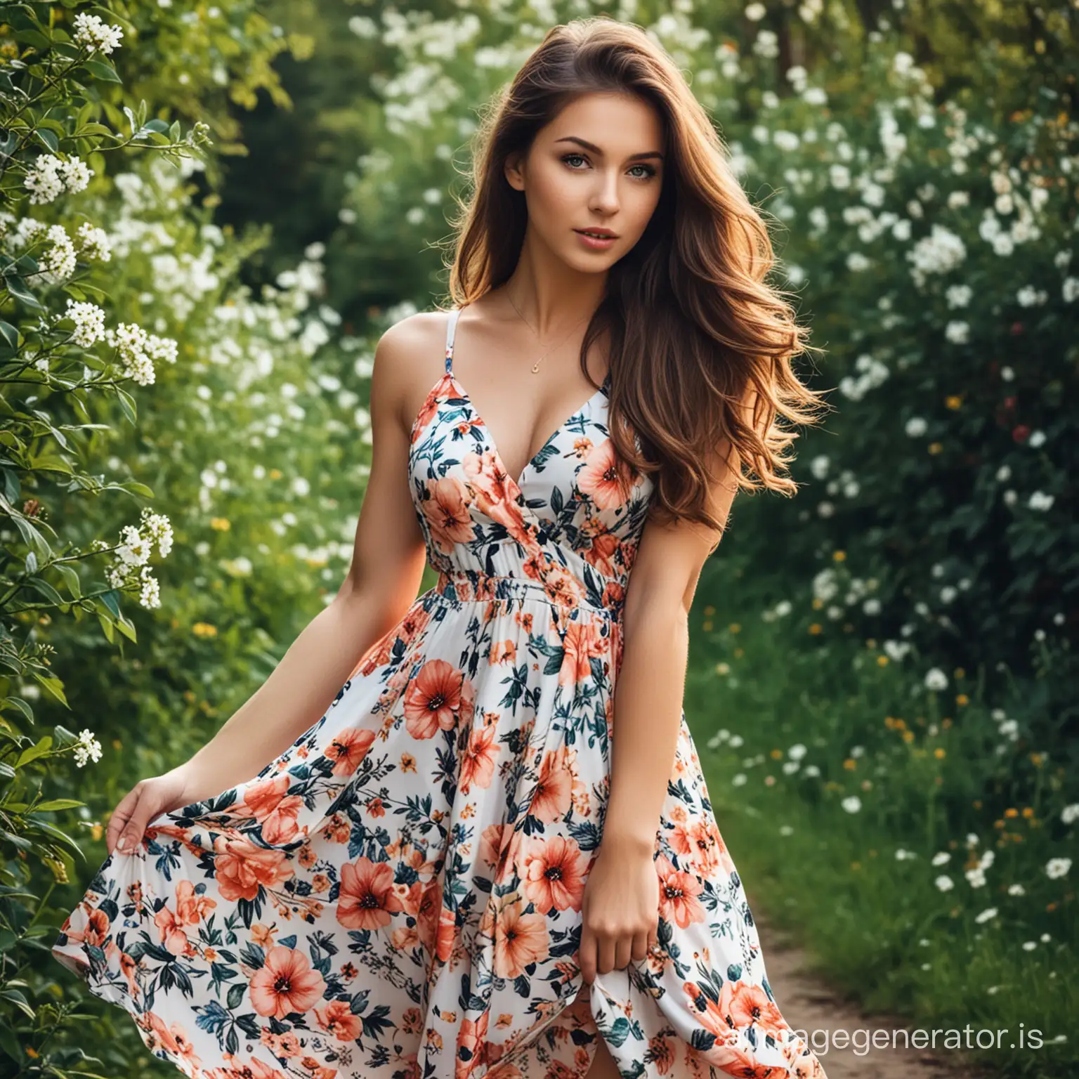 Floral-Dress-Girl-in-Serene-Garden-Setting