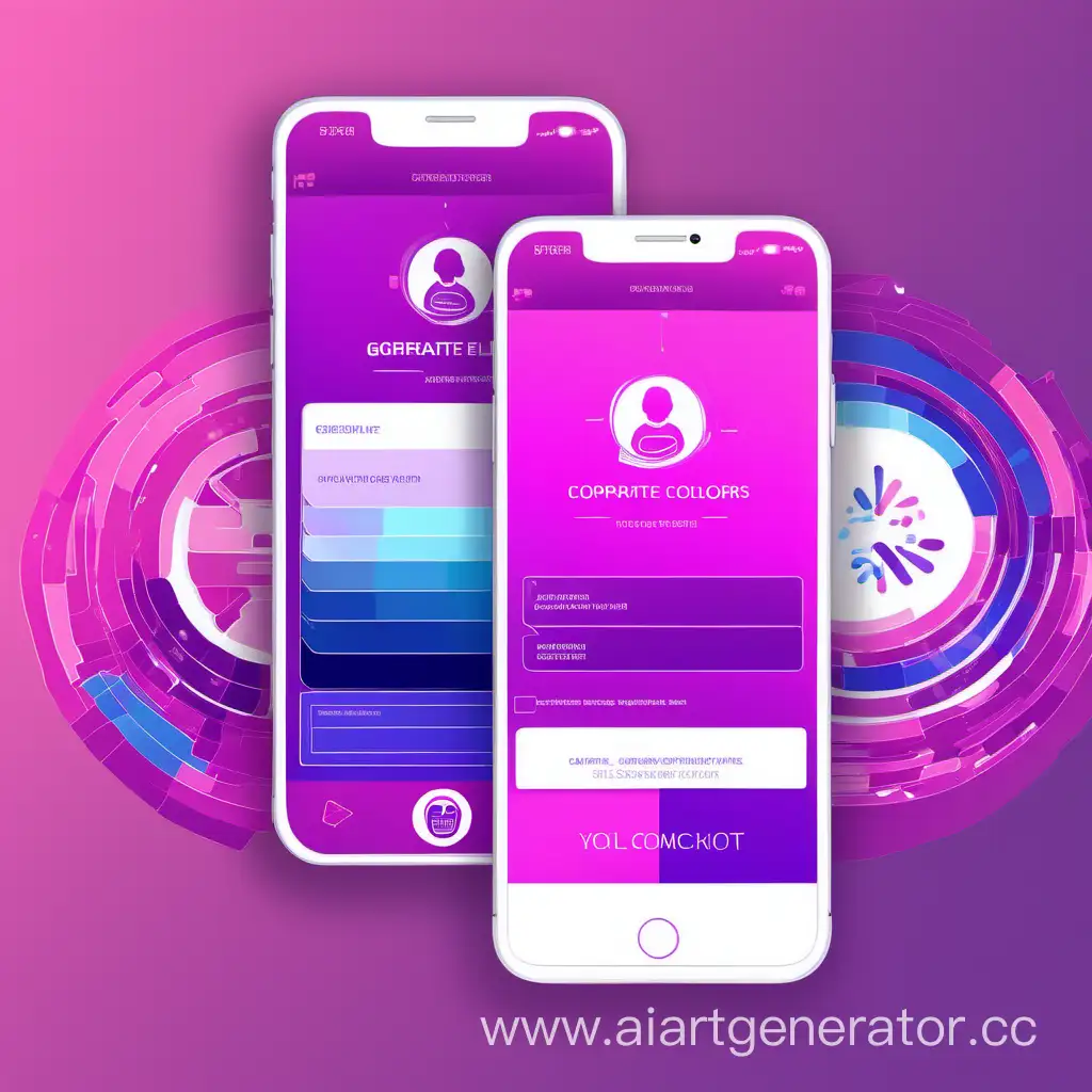 Сгенерировать изображение фирменного стиля для приложения которое улучшает психологическое состояние, фирменные цвета фиолетовый розовый синий белый