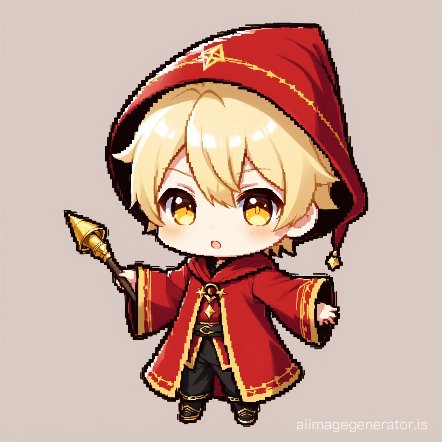 chibi wizard boy blond hair , red cloths