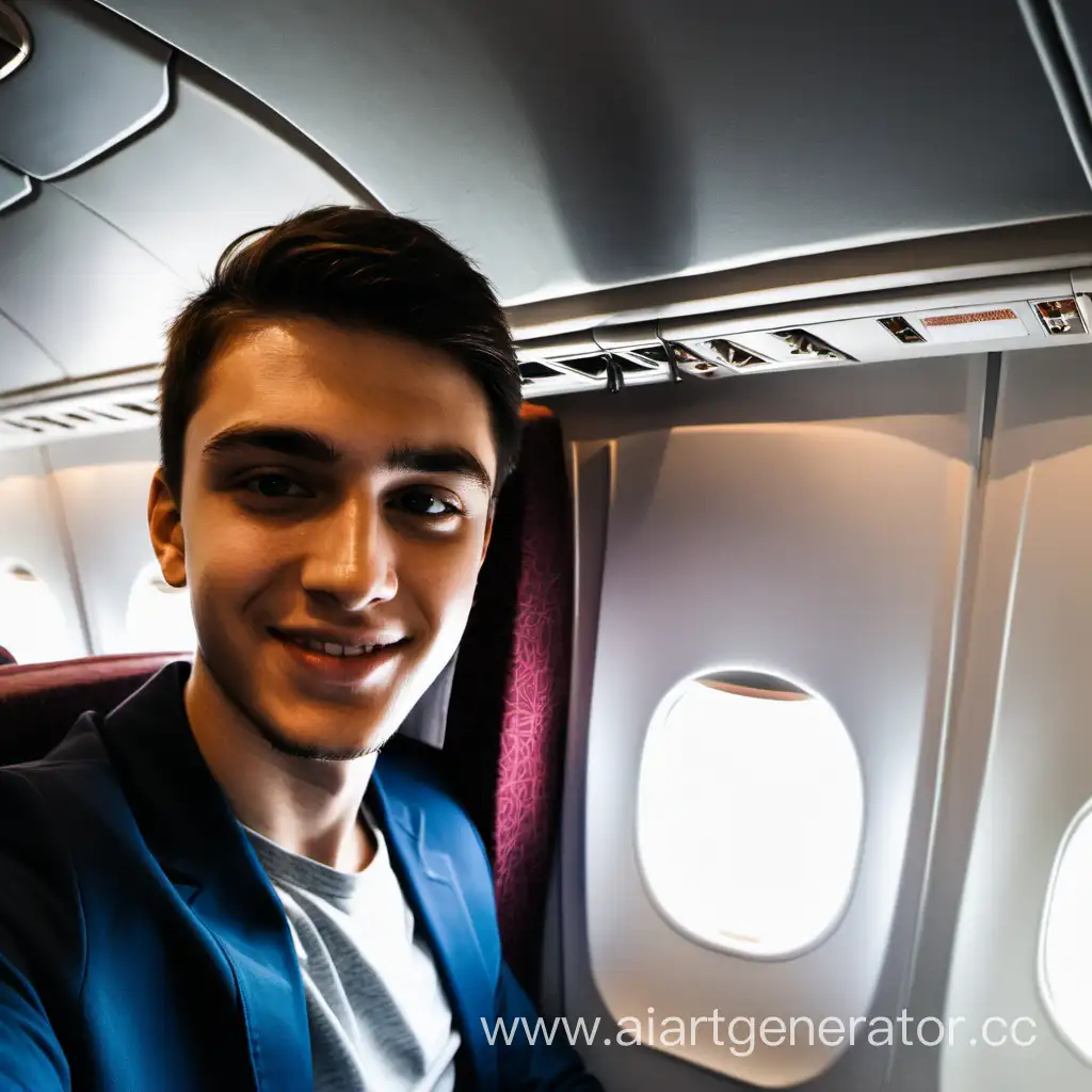 Youthful-Traveler-Captures-Selfie-Excitement-on-Airplane