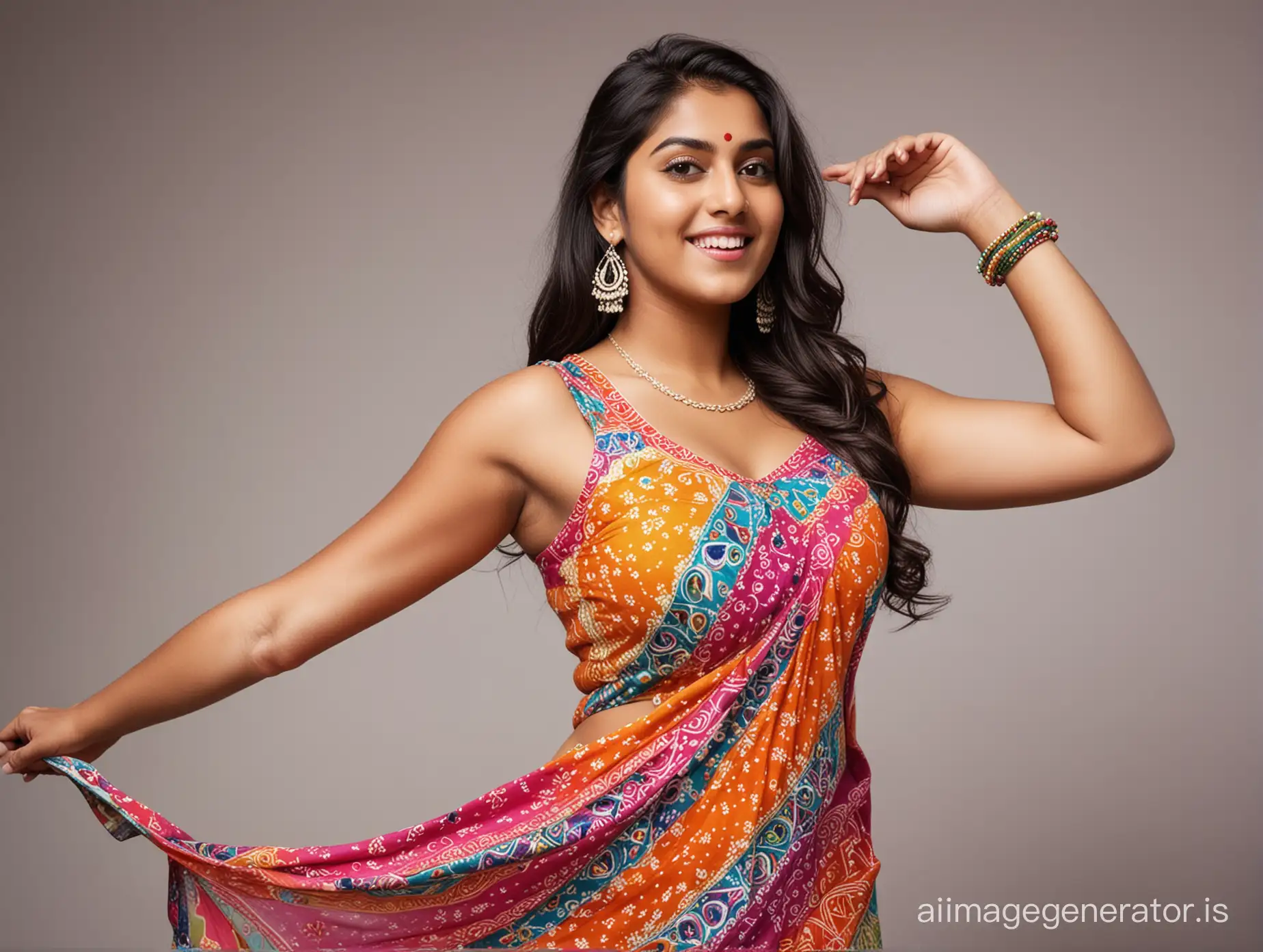 Vibrant-Indian-Dress-Playful-Woman-in-Colorful-Attire