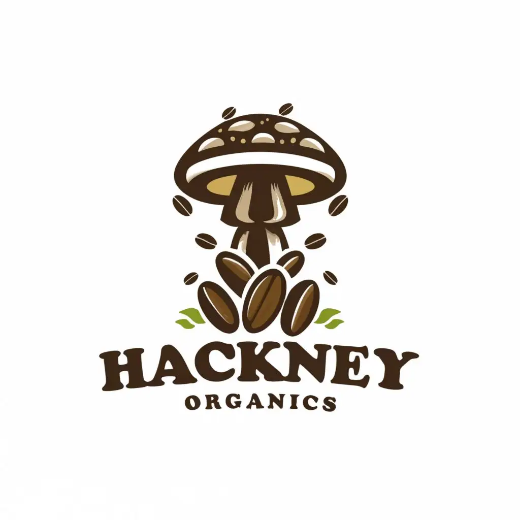 a logo design,with the text "Hackney Organics", main symbol:Mushroom, coffee