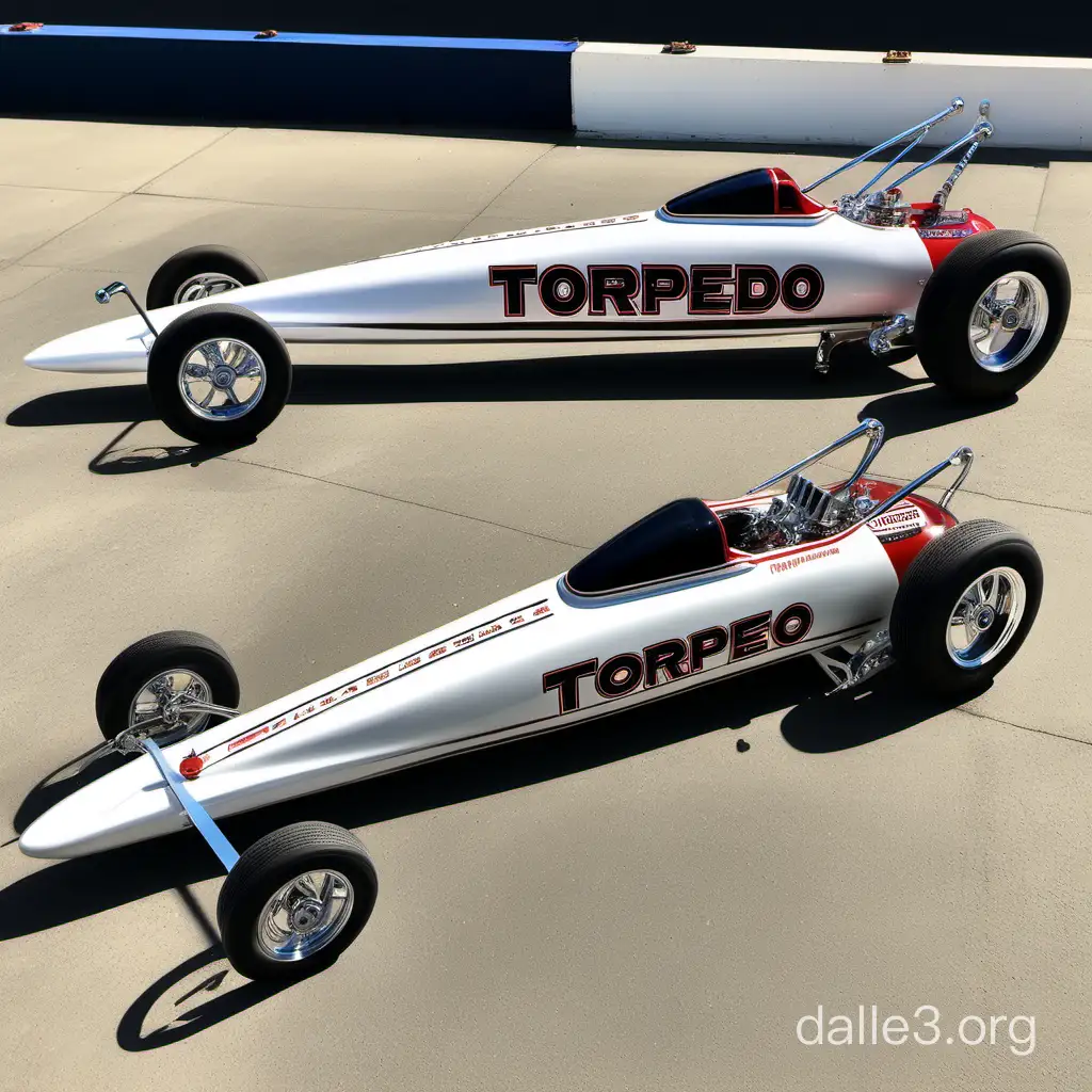 3 different style torpedo dragsters with white paint