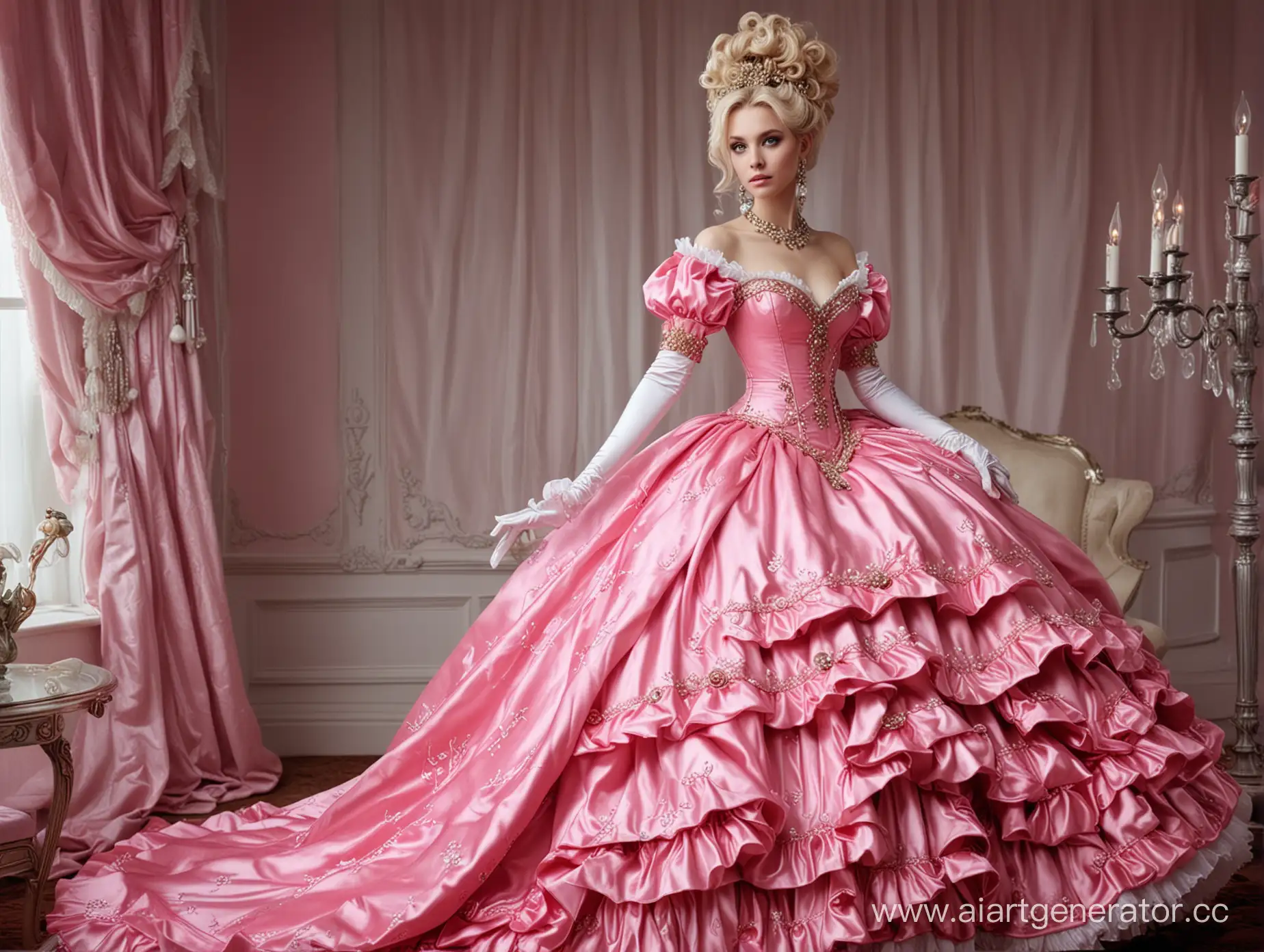 Elegant-25YearOld-GirlDemon-Tzeentch-in-Luxurious-Pink-Satin-Dress-at-Ball