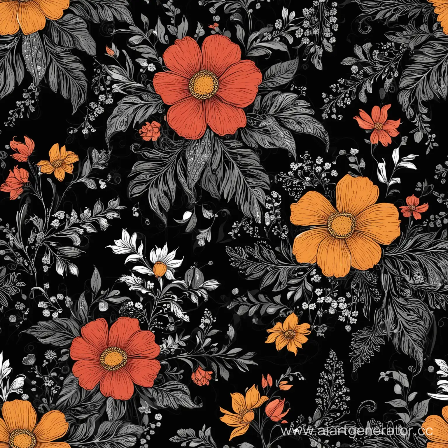 flowers and patterns on a black background