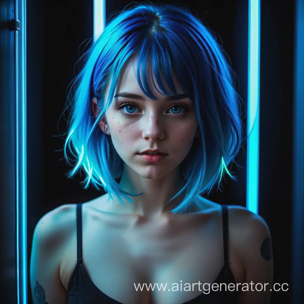 Dark-Portrait-of-a-Girl-with-Blue-Hair-Neon-Blue-Lighting