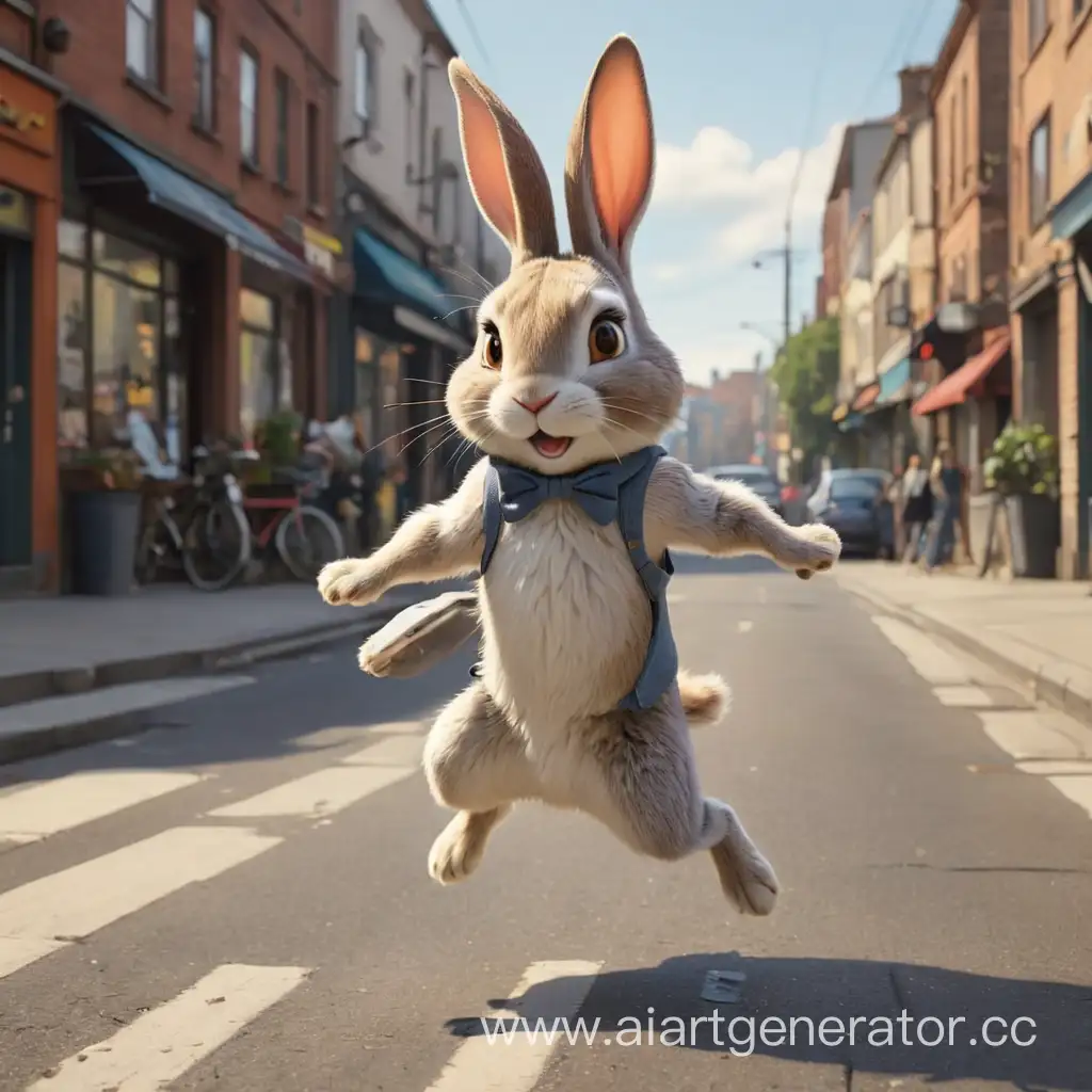 Cartoon-Rabbits-Jumping-on-City-Street