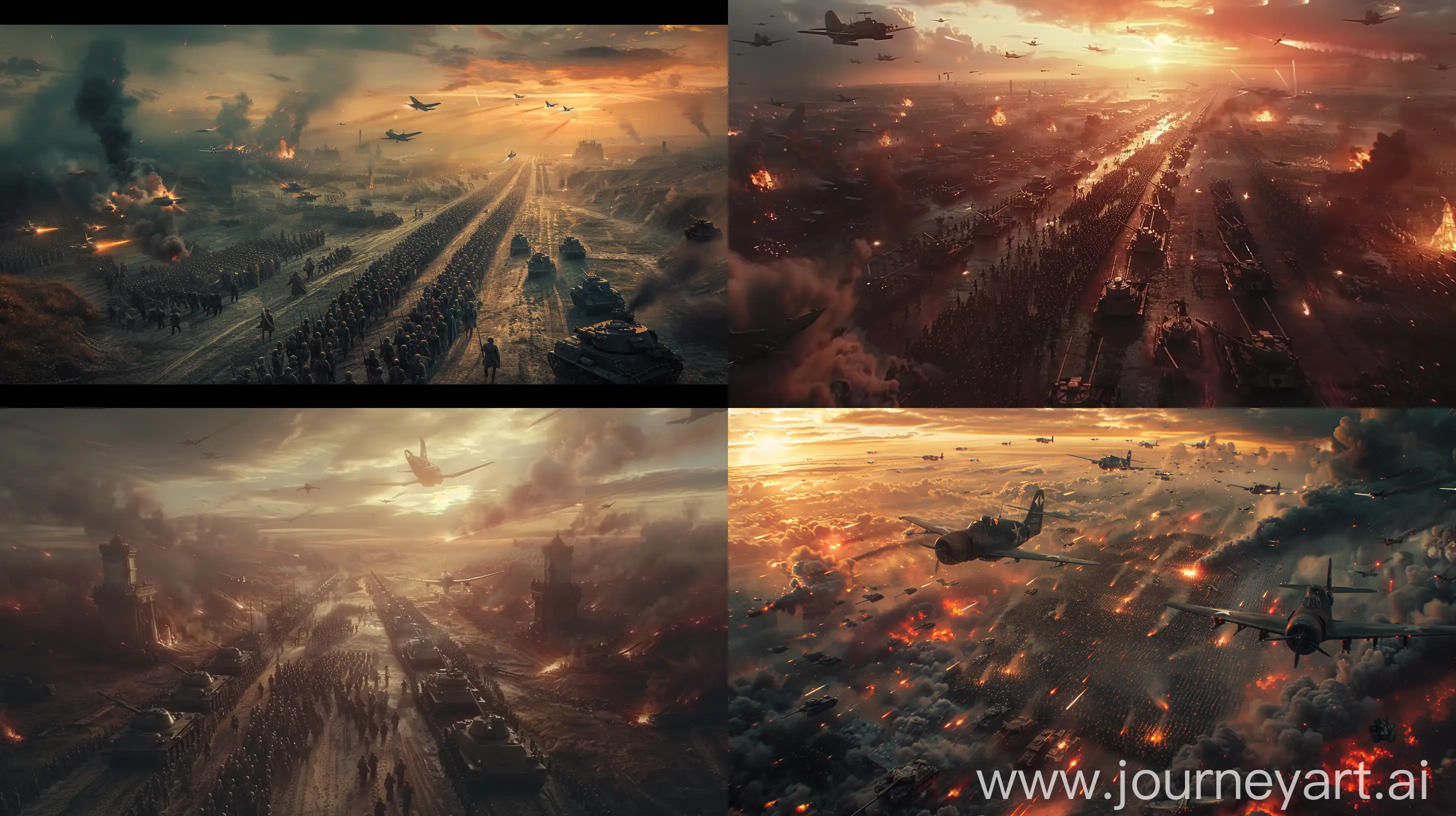 Cinematic-World-War-Scene-Armies-Marching-Tanks-and-Jet-Planes