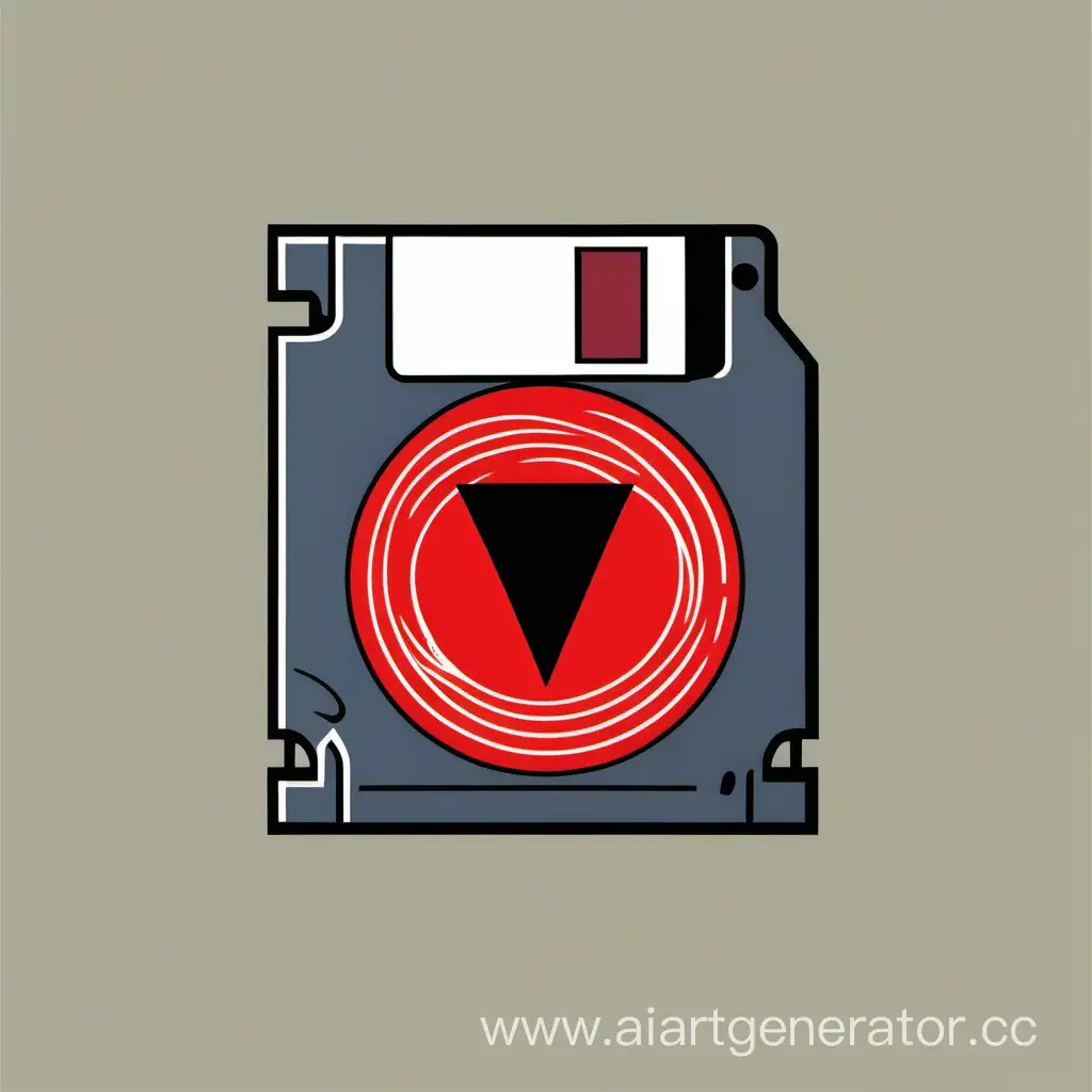 Enigmatic-Floppy-Disk-with-Emblem-Red-Circle-and-Wavy-Black-Lines