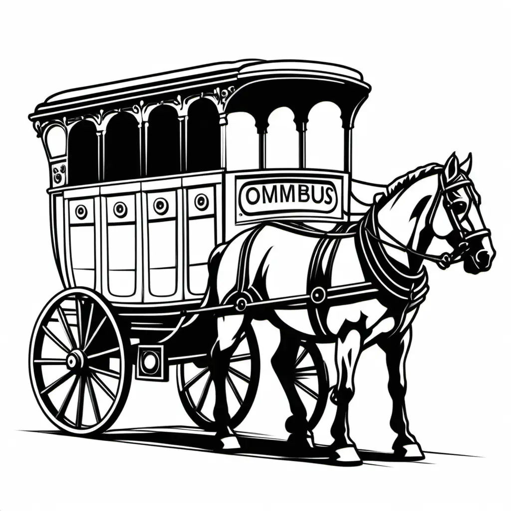 Vintage HorseDrawn Omnibus Simple Outline Art