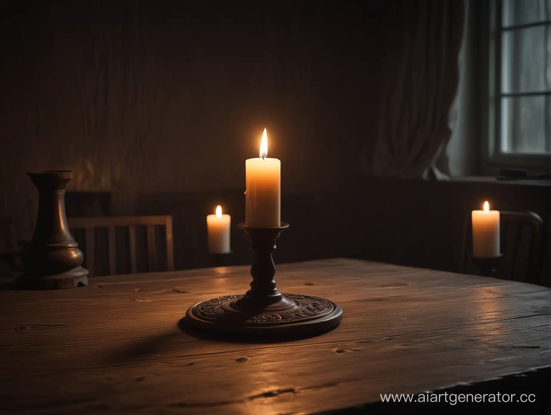 Cozy-Mystery-Illuminated-Wooden-Table-in-Warm-Candlelight
