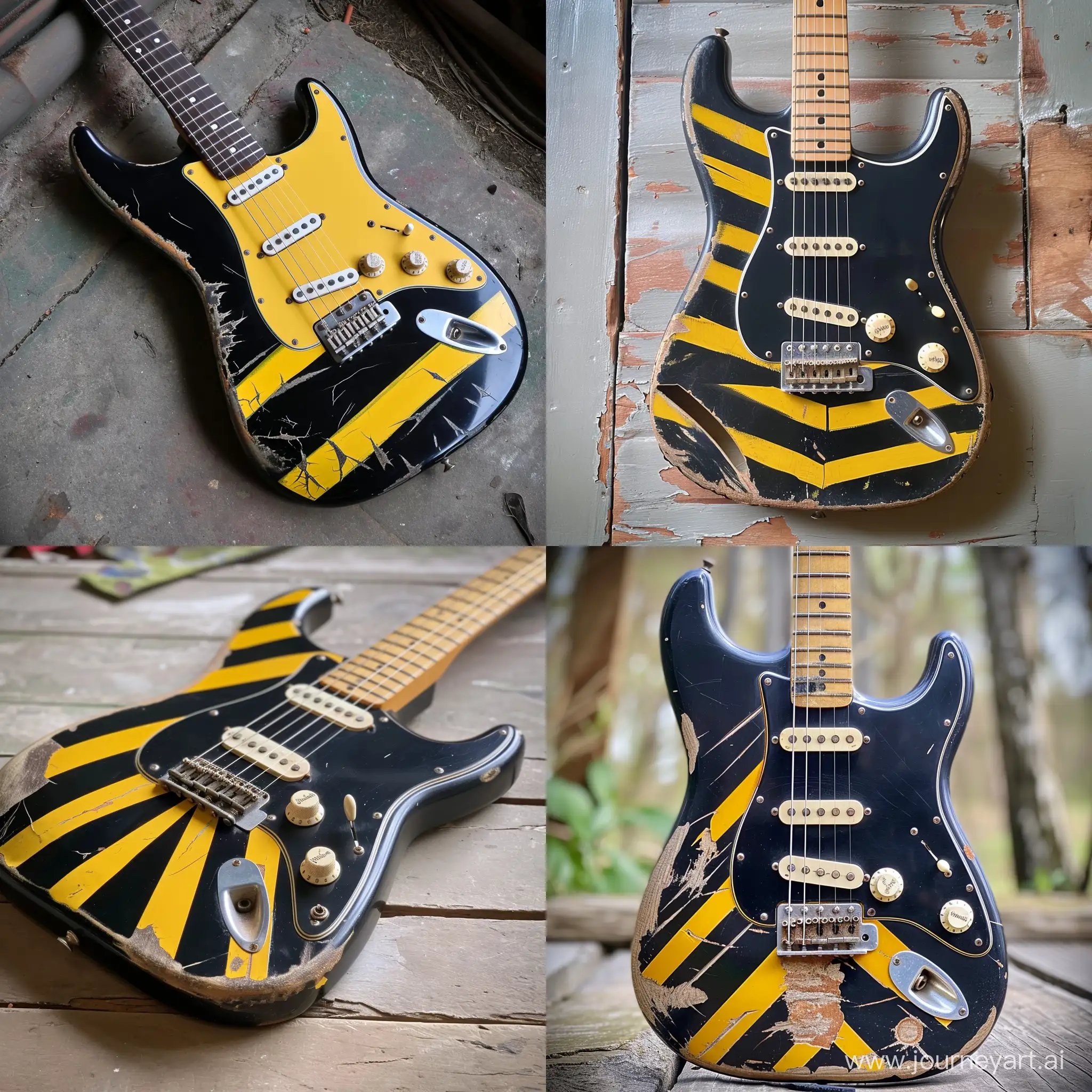 black and yellow striped guitar relic fender stratocaster maple neck single coil pickup 22 frets