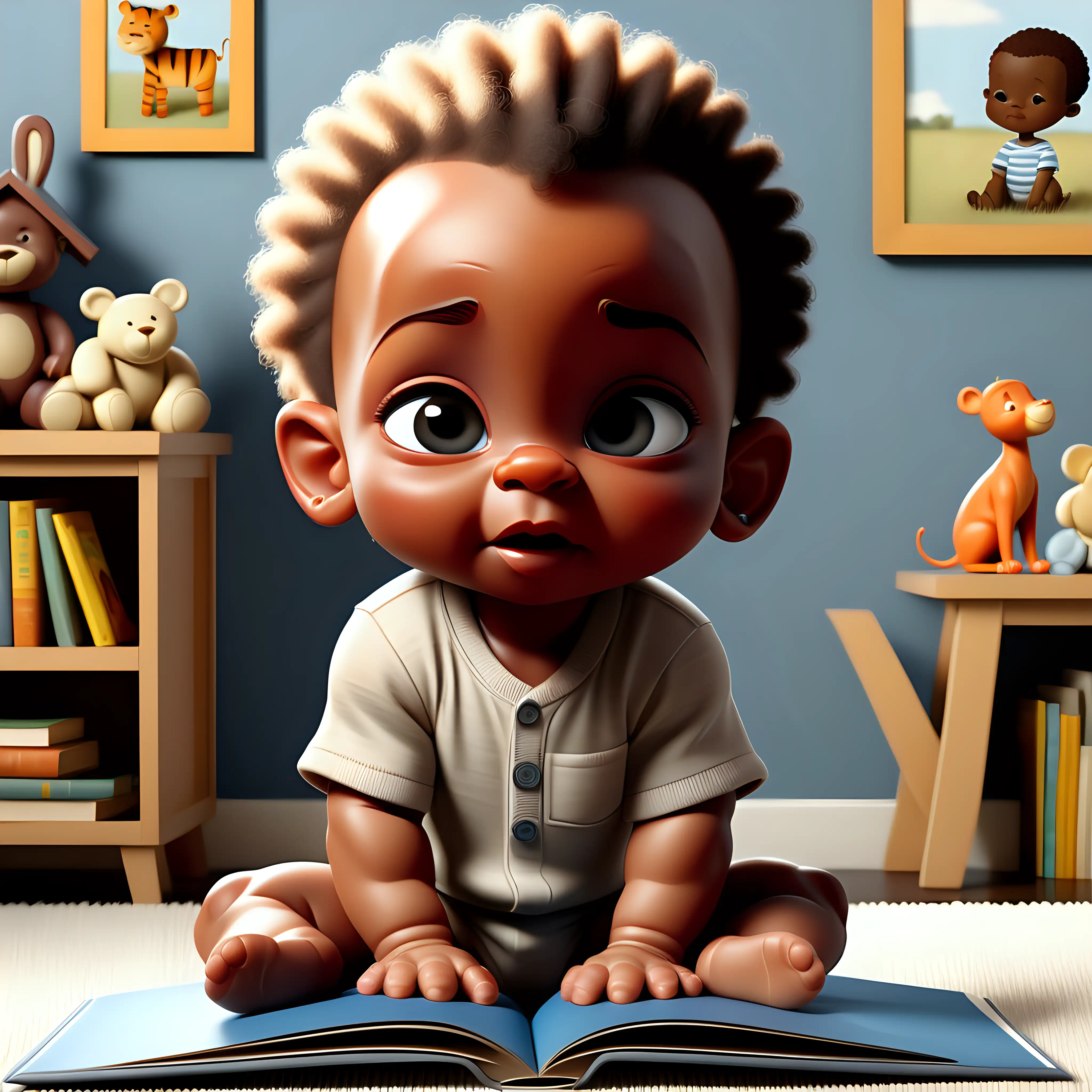 Charming African American Baby Boy in Childrens Book Style