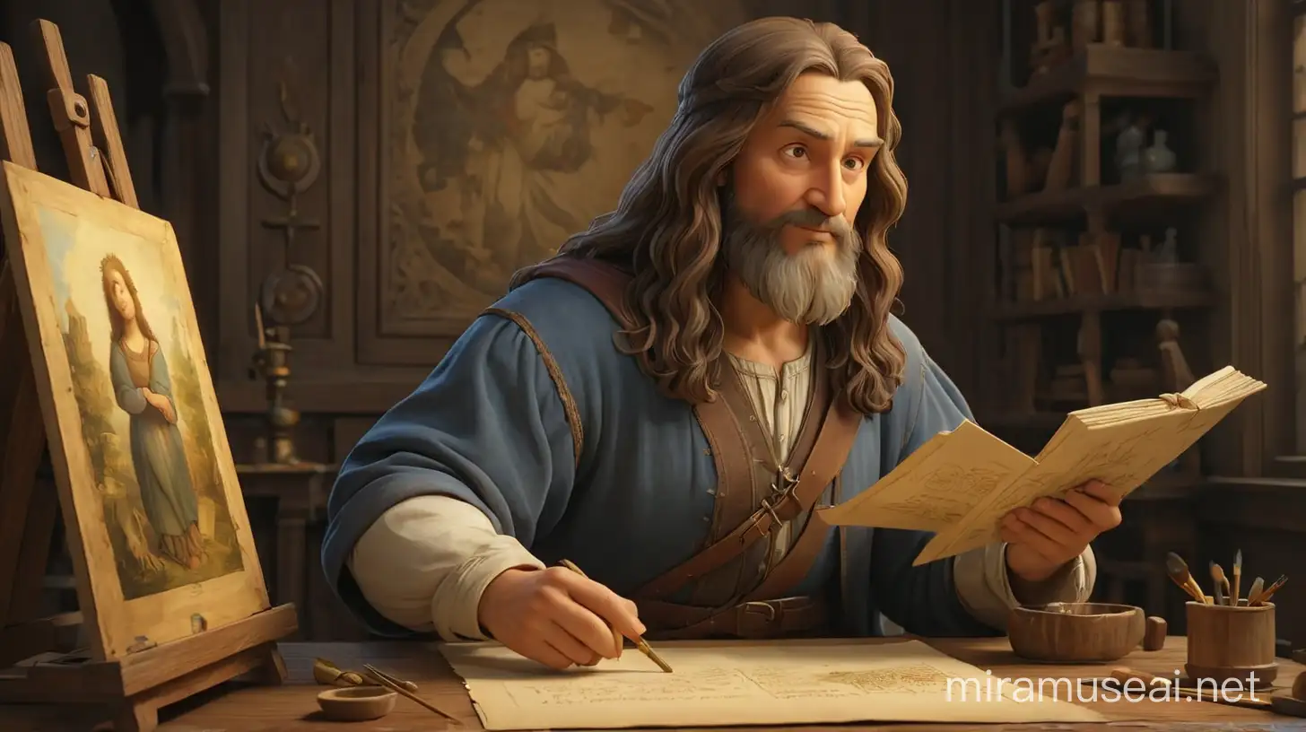 Animated Illustration Da Vinci Painting Masterpiece